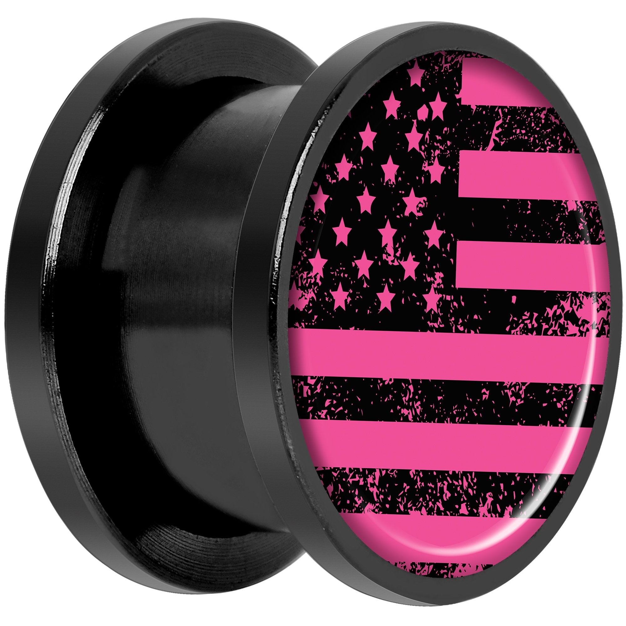 Pink American Flag Black Anodized Screw Fit Plug Set 9/16
