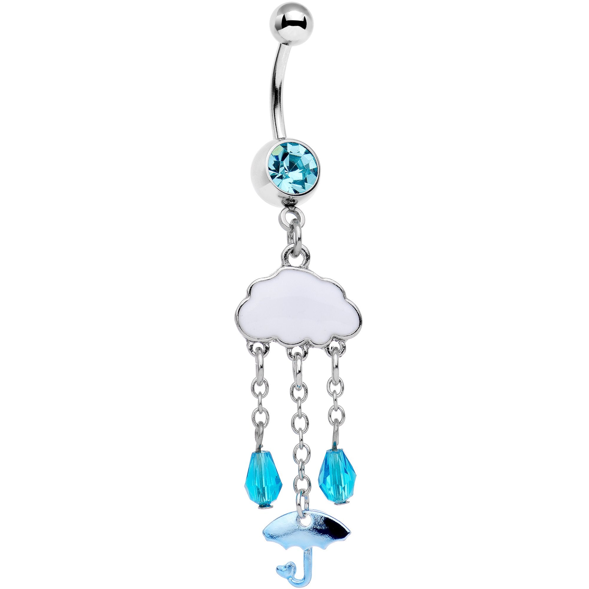 Aqua Gem Cloudy Day Umbrella Dangle Belly Ring