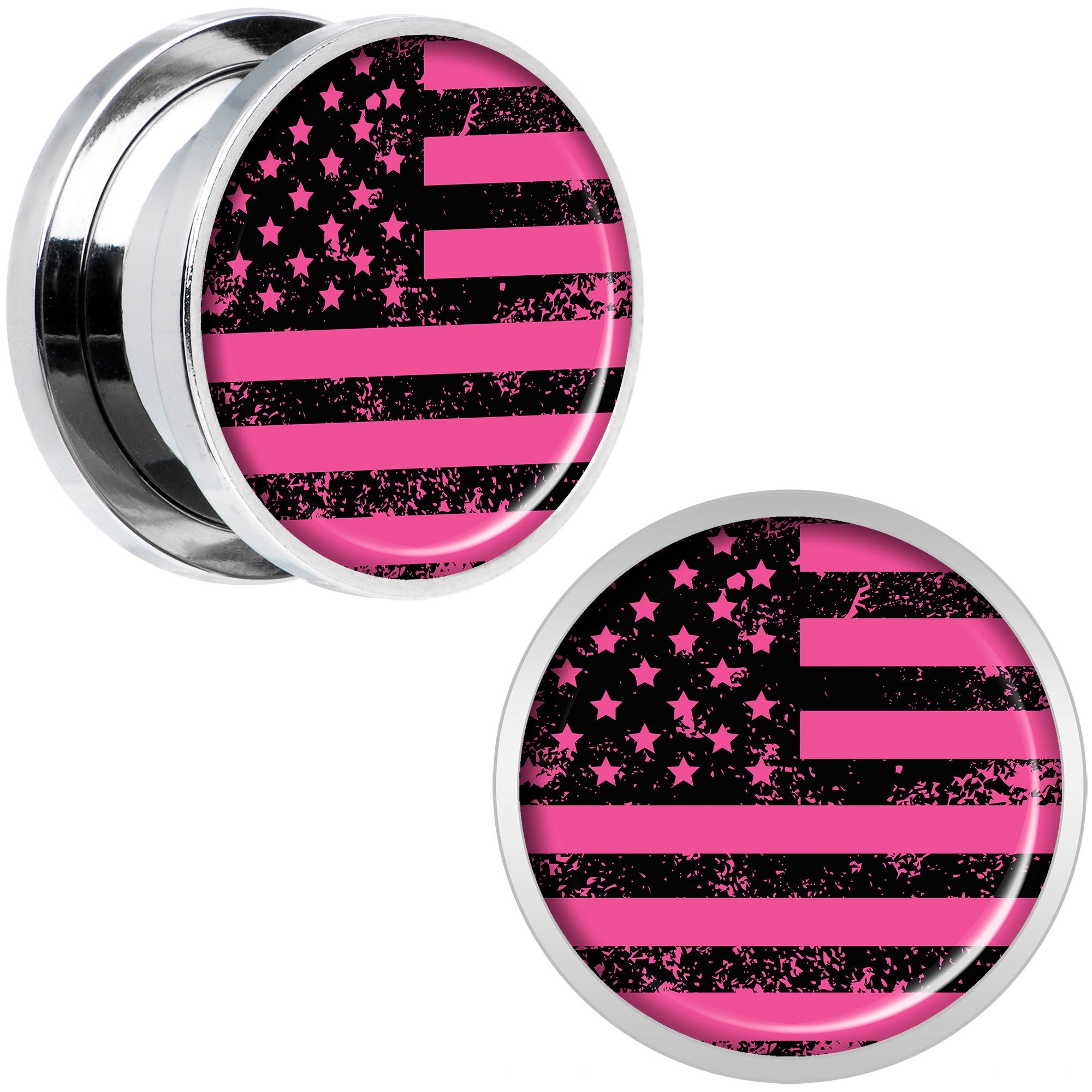 Pink American Flag Steel Screw Fit Plug Set 5/8