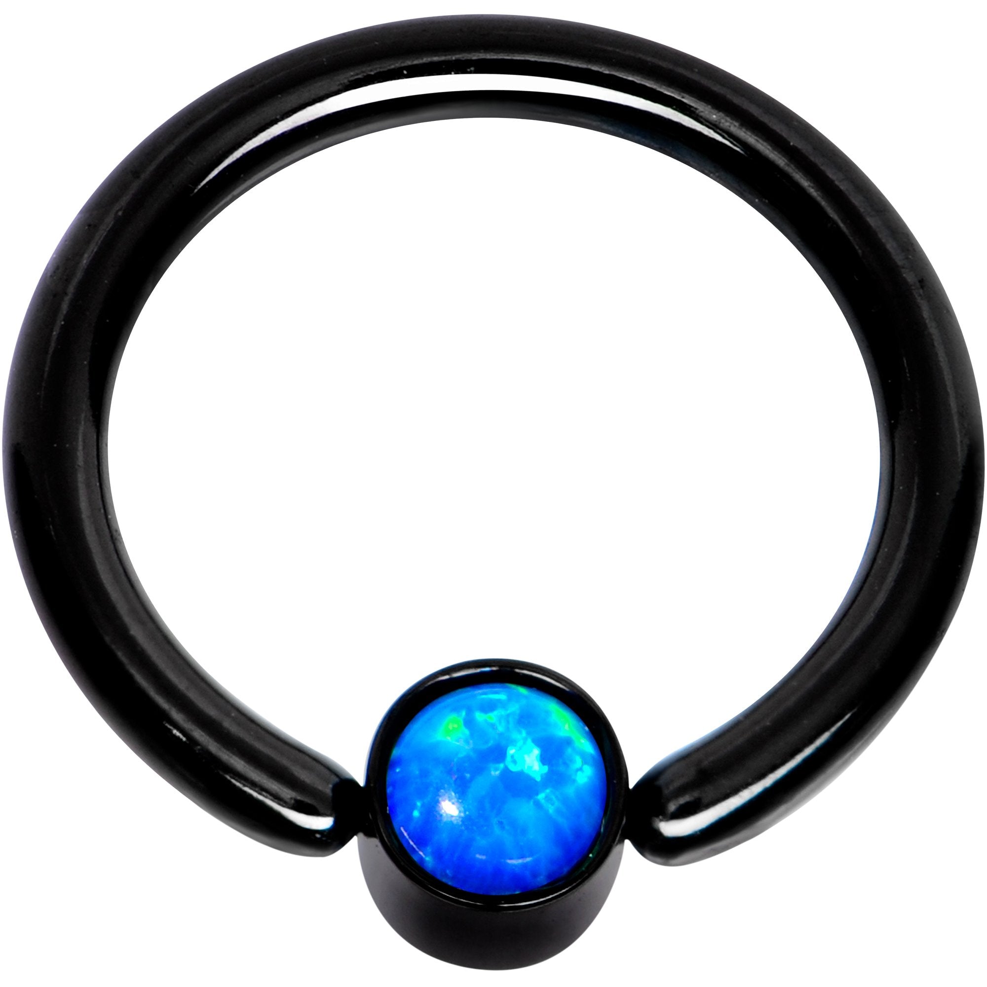 16G 5/16 Aqua Faux Opal 3mm Disc Black BCR Captive Ring
