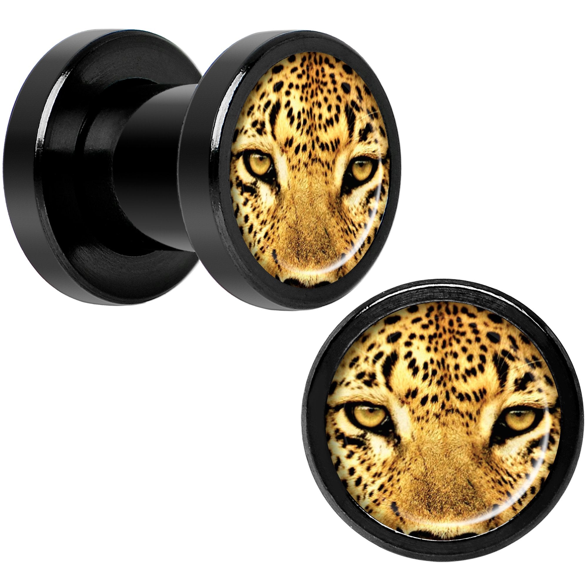 Full Color Leopard Eyes Black Anodized Screw Fit Plug Set 2G