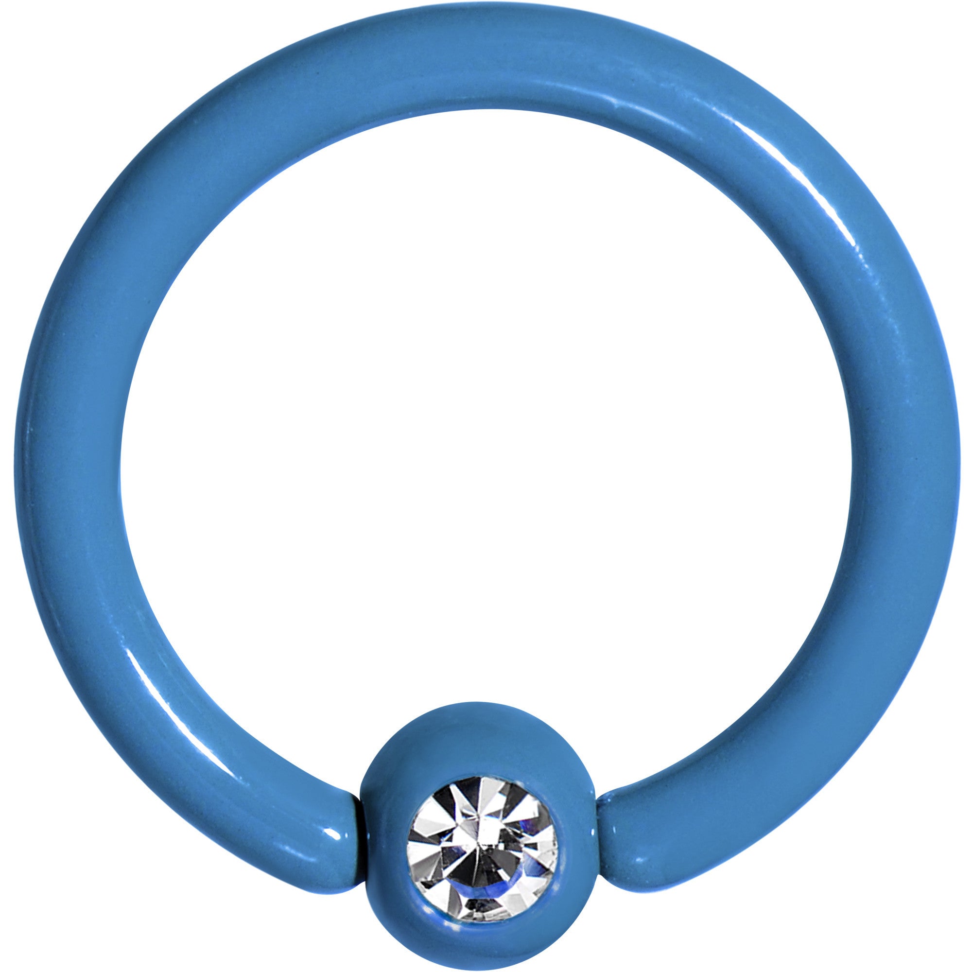 16G 3/8 Clear Gem Blue Acrylic Over Steel Captive Ring
