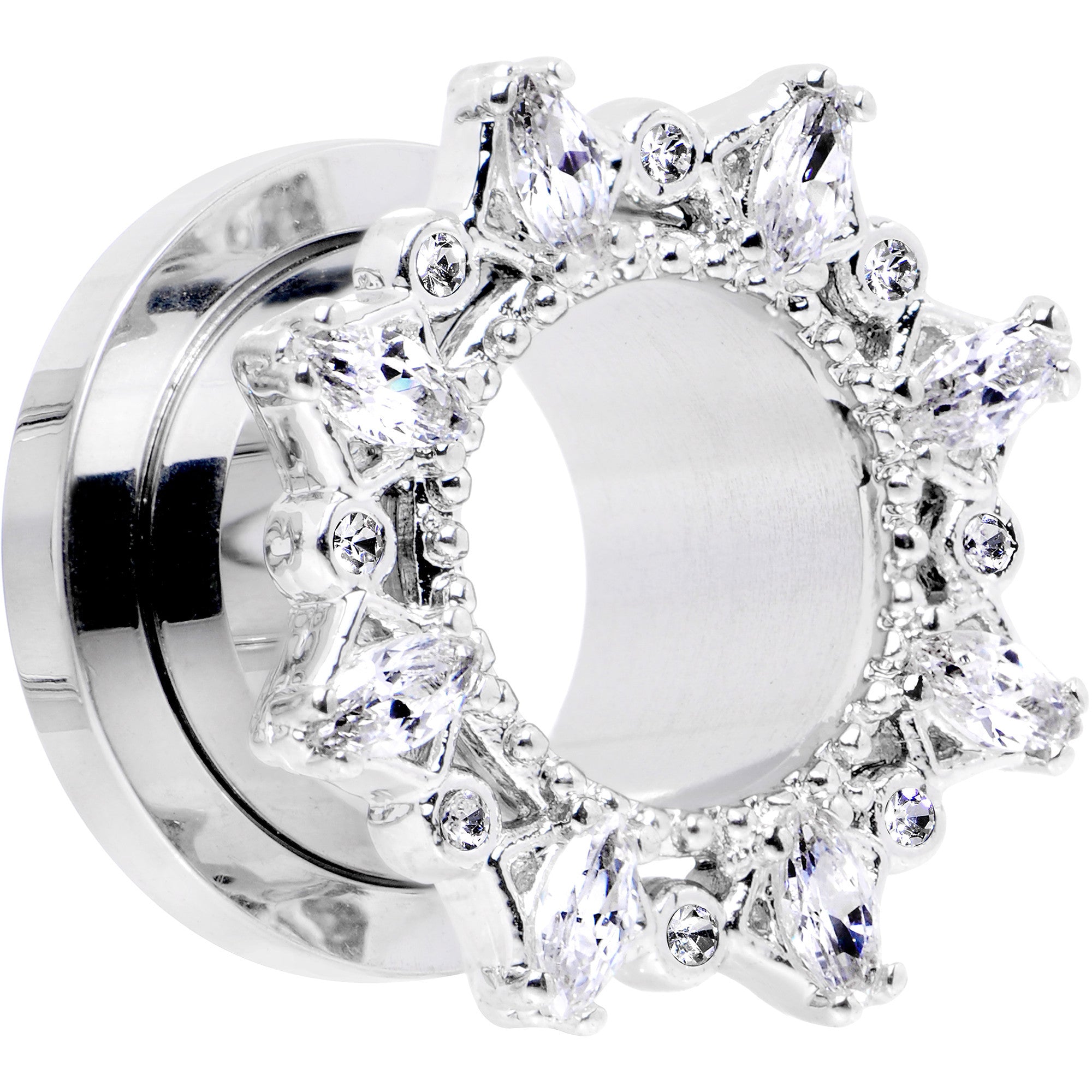 1/2 Clear Gem Flower Frame Screw Fit Tunnel Plug Set