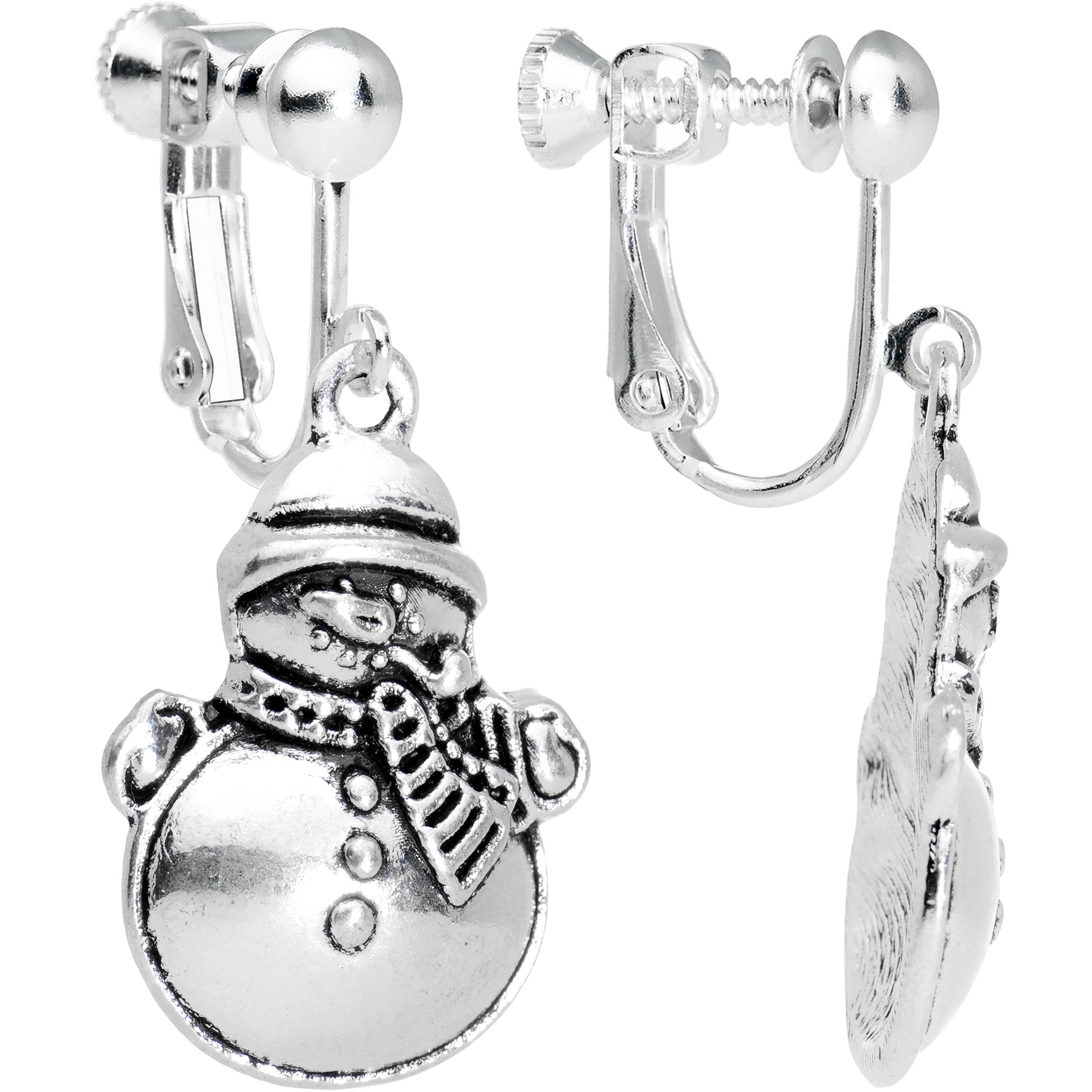 Silver Plated Chubby Christmas Snowmen Clip On Earrings