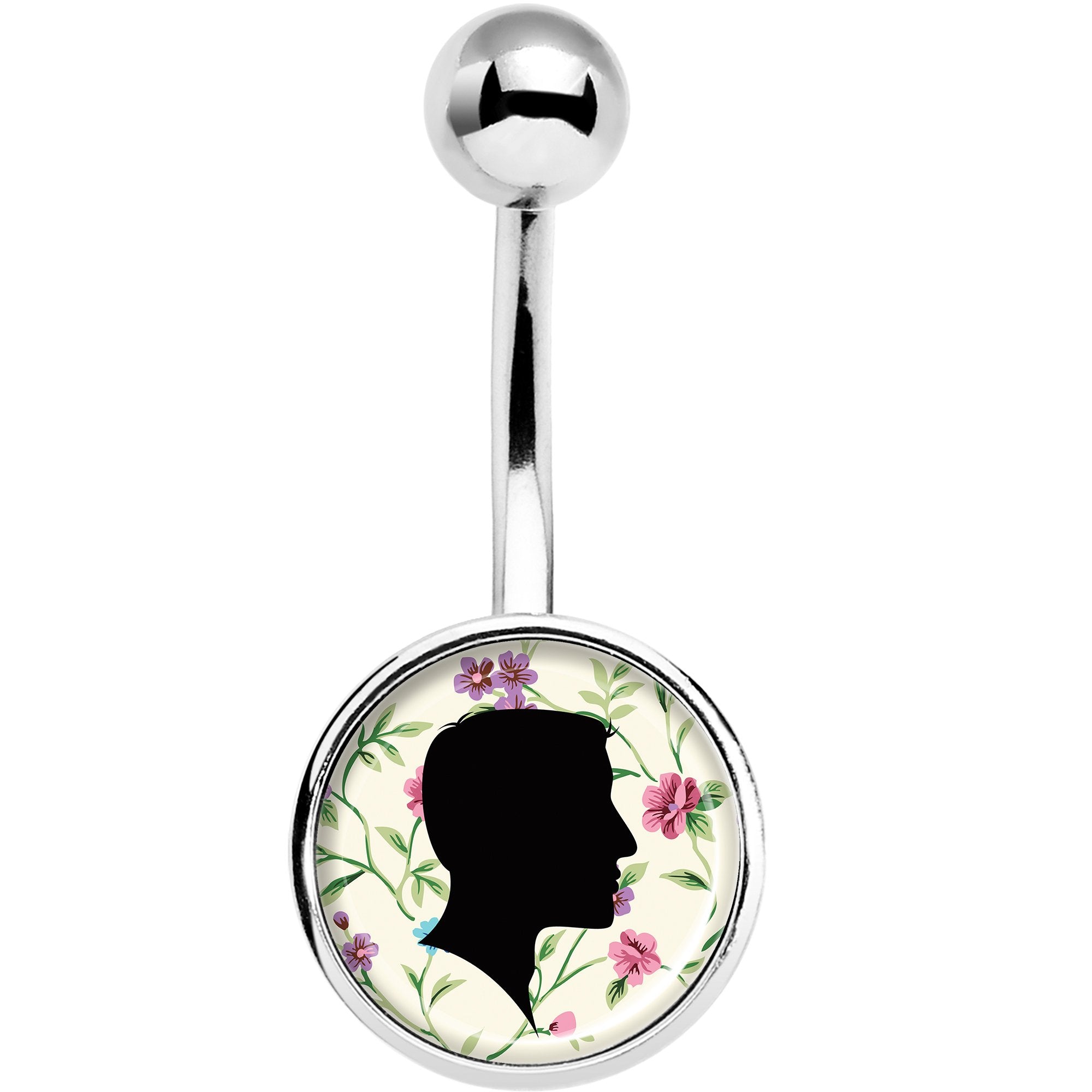 Man Floral Silhouette Stainless Steel Belly Ring lightweight comfortable