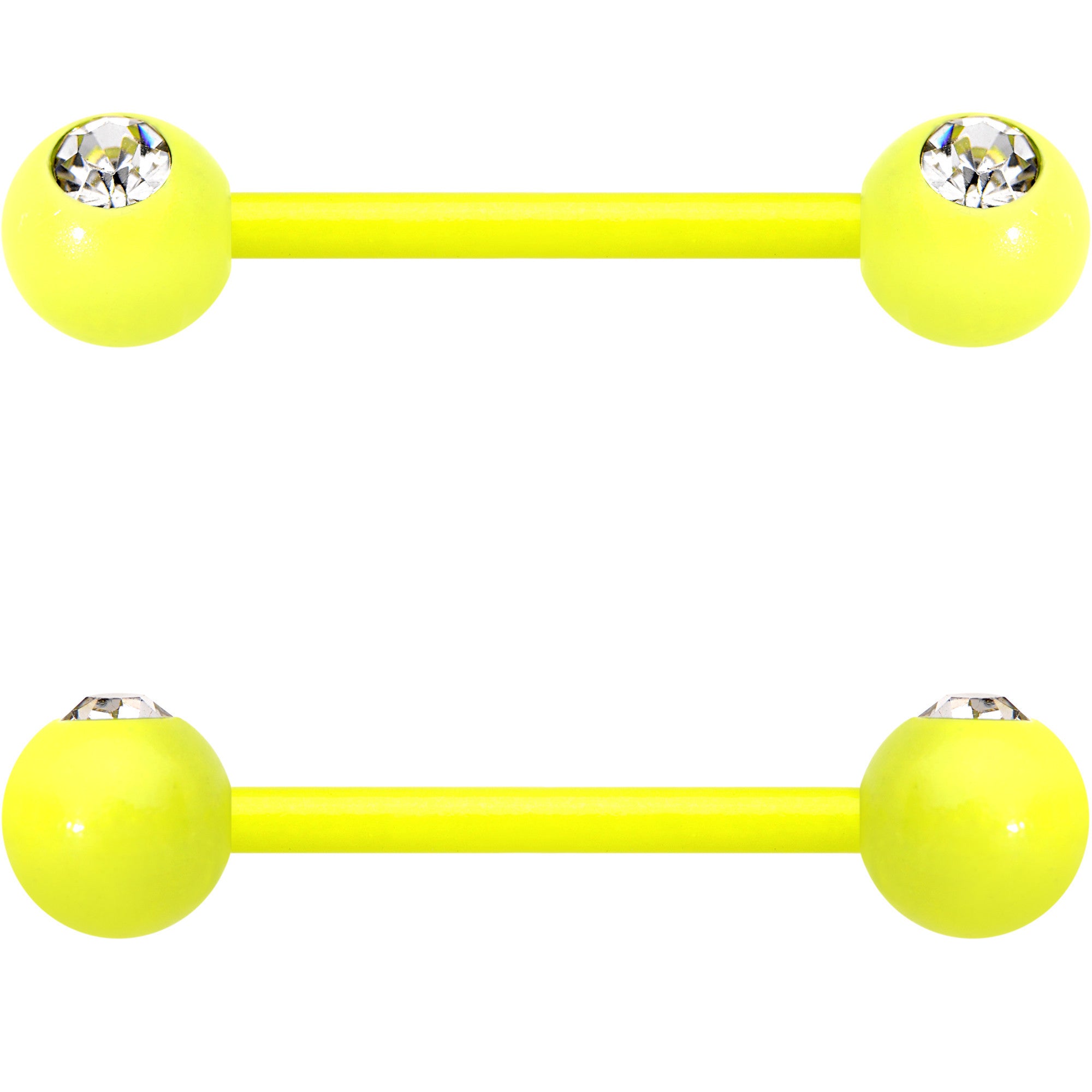 14G 5/8 Clear Gem Yellow Acrylic Over Steel Nipple Barbell Set