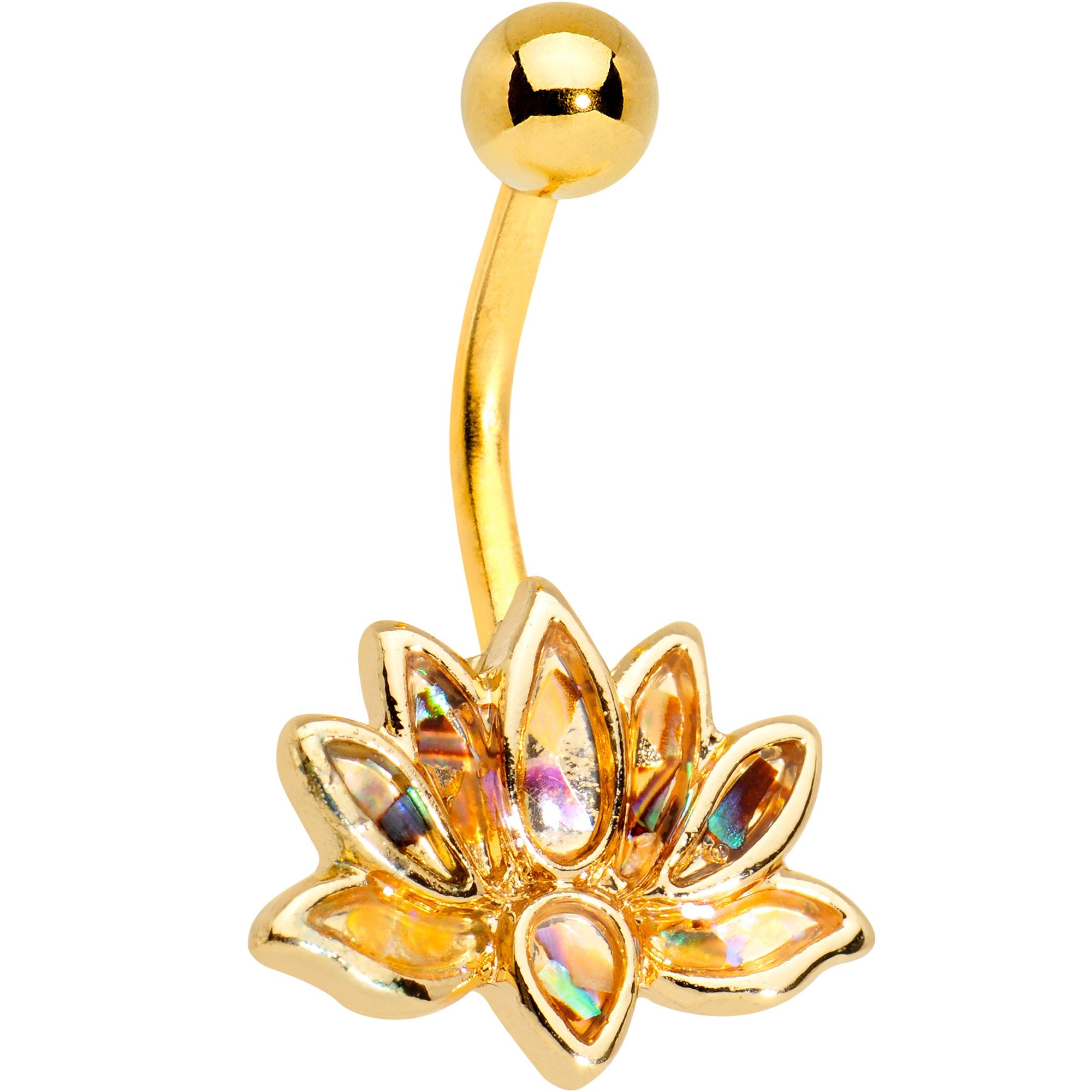 Gold Tone Anodized Iridescent Lotus Flower Belly Ring