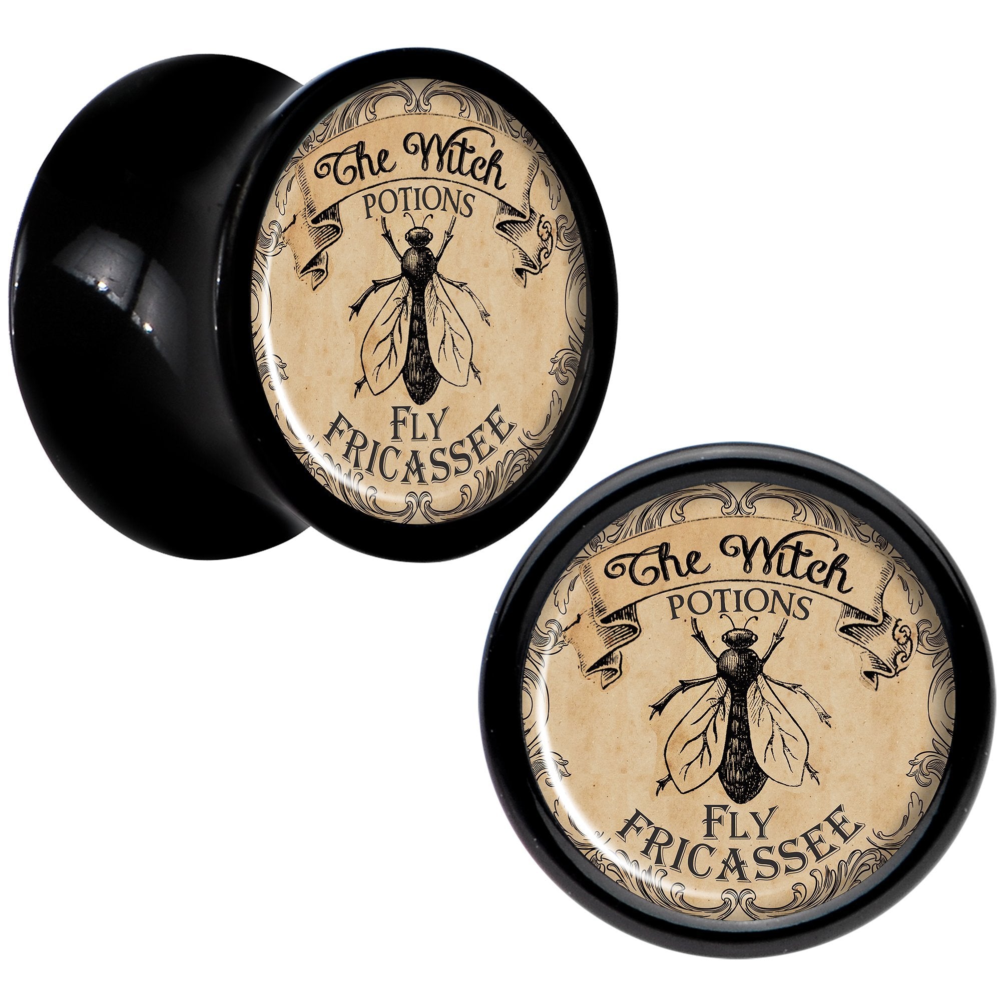 Witches Brew Fly Fricassee Halloween Black Acrylic Plug Sizes 0G to 20mm