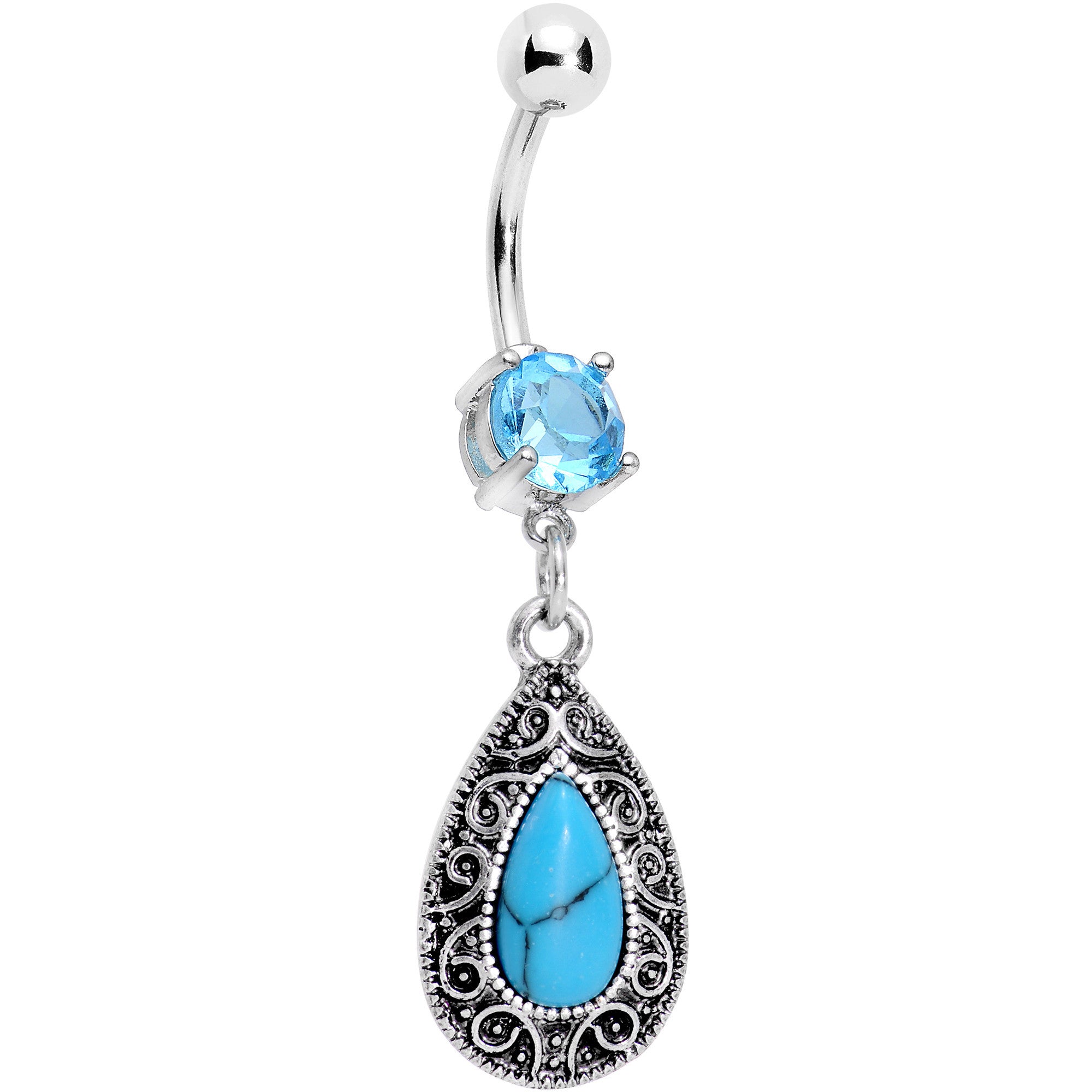 Faux Turquoise Southwestern Dew Drop Dangle Belly Ring