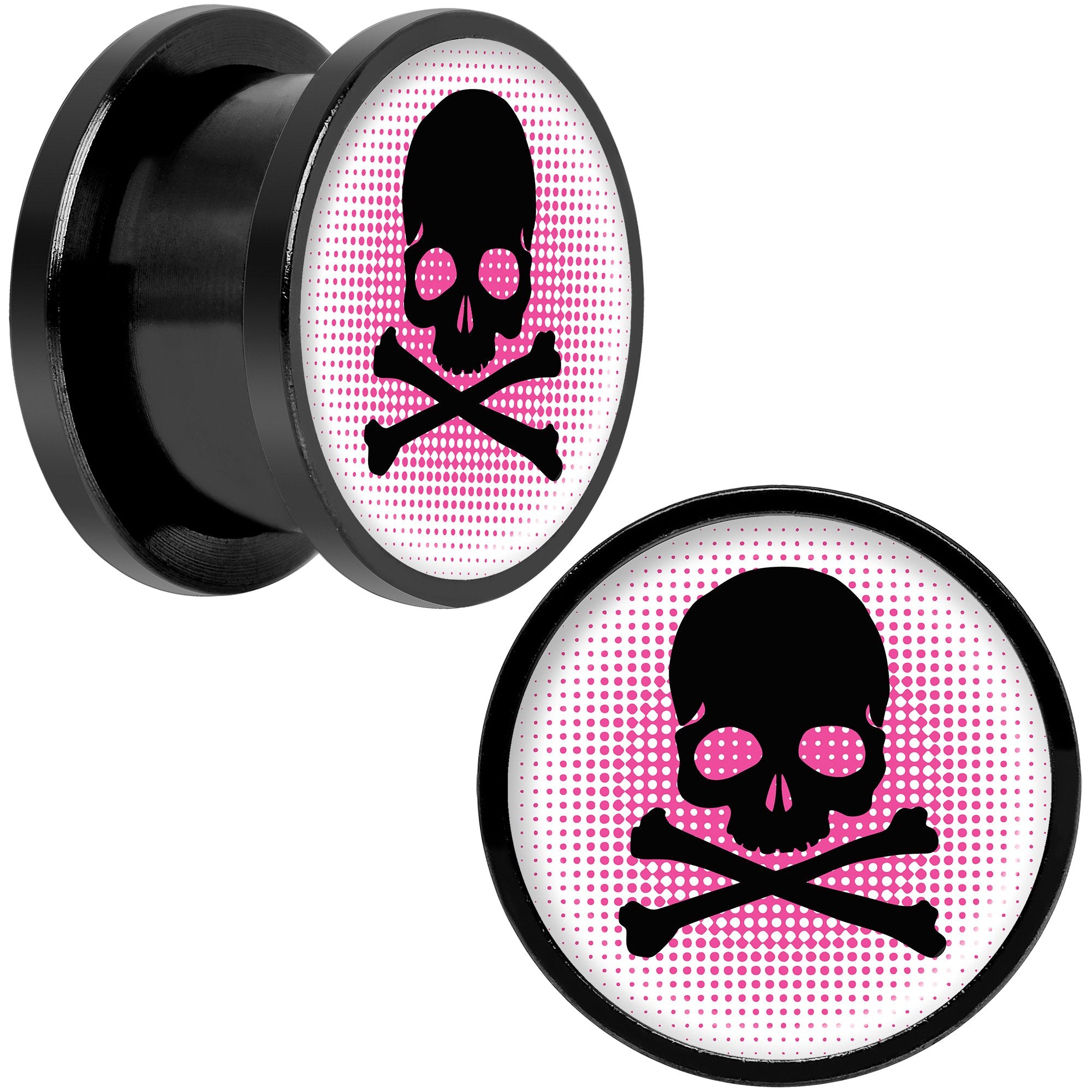 Pink Black Skull Black Anodized Screw Fit Plug Set 9/16