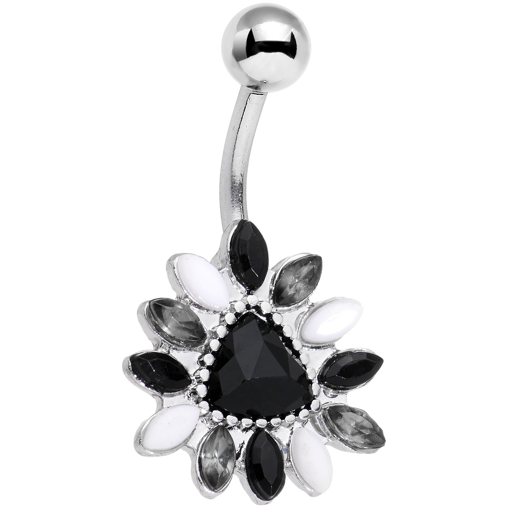 Black White Gem Art Deco Splash Belly Ring