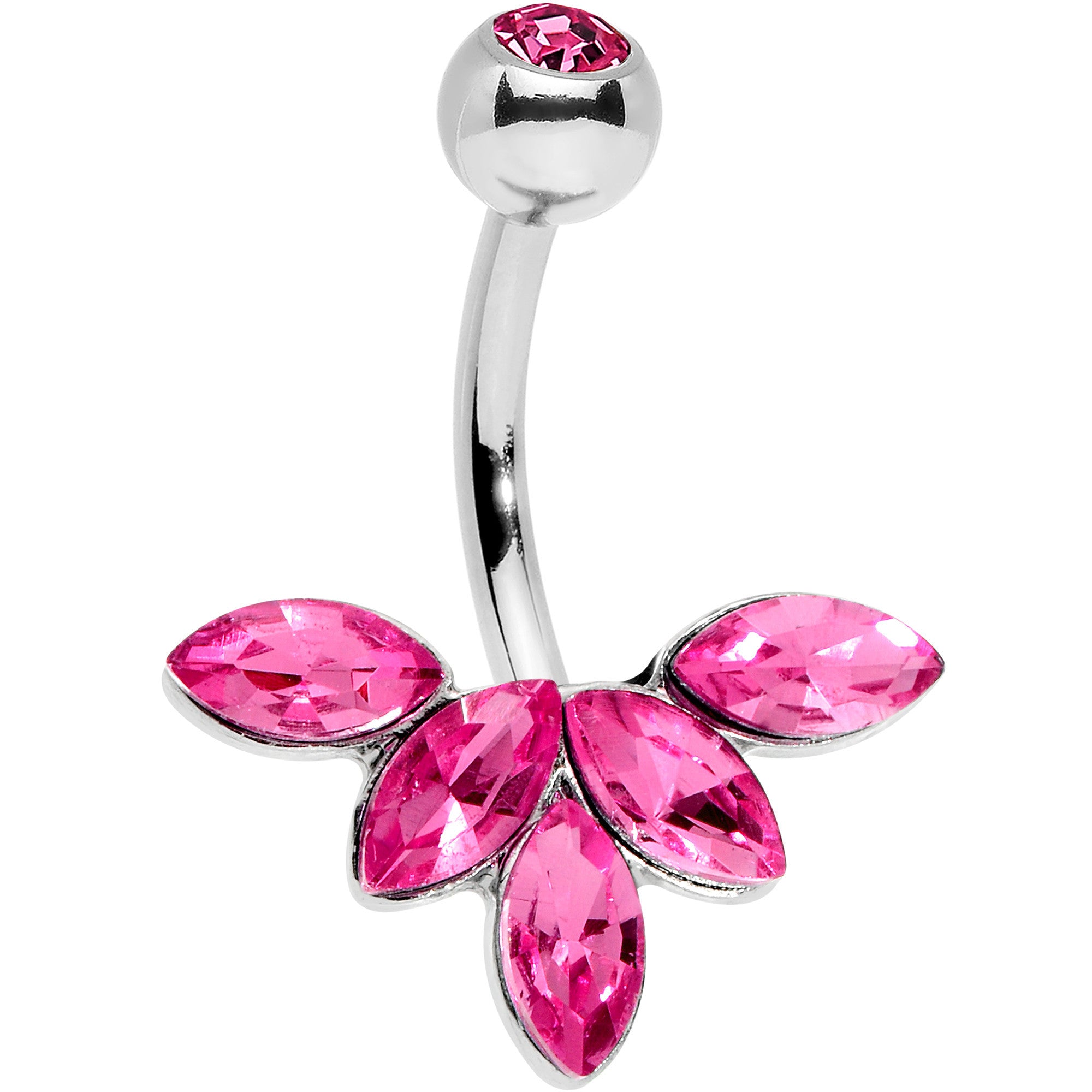 Pink Gem Lovely Petal Flower Belly Ring