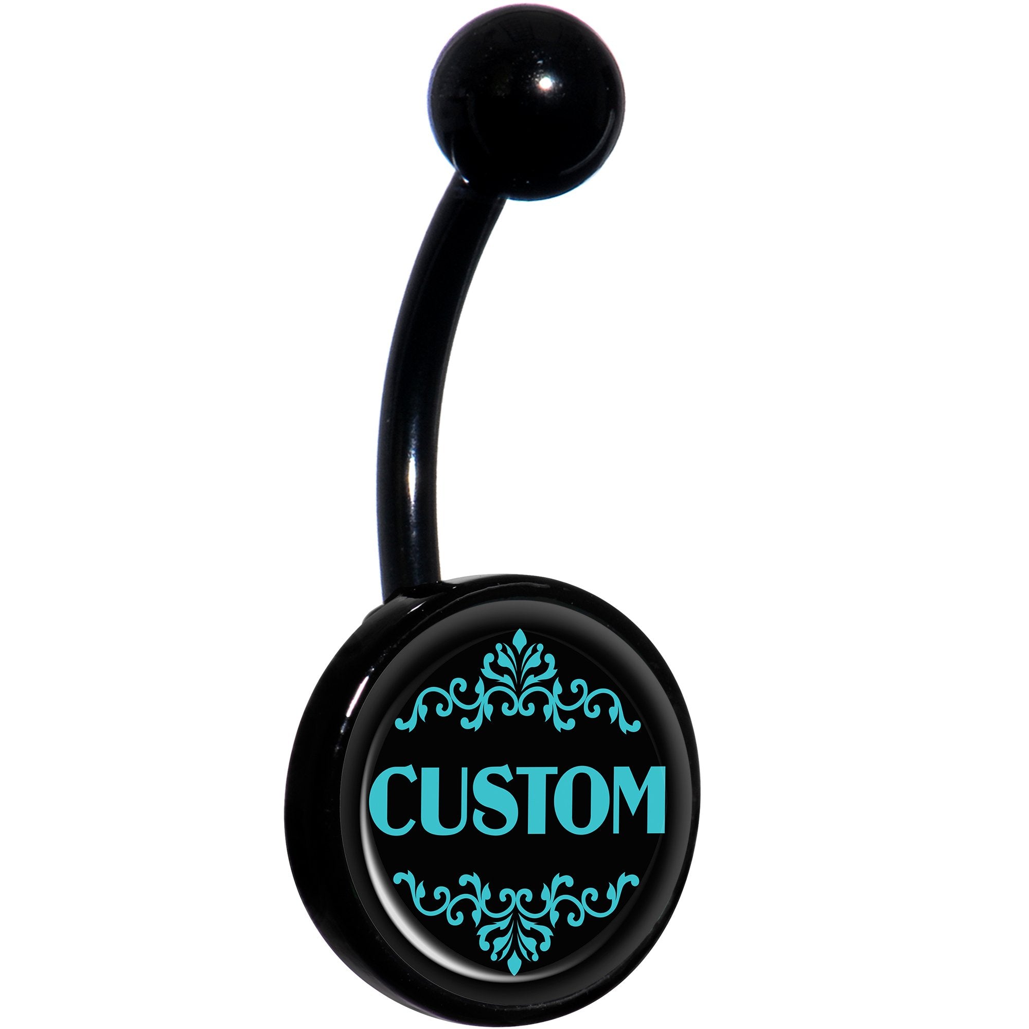 Custom Teal Personalized Name Black Hypoallergenic Stainless Steel Belly Ring