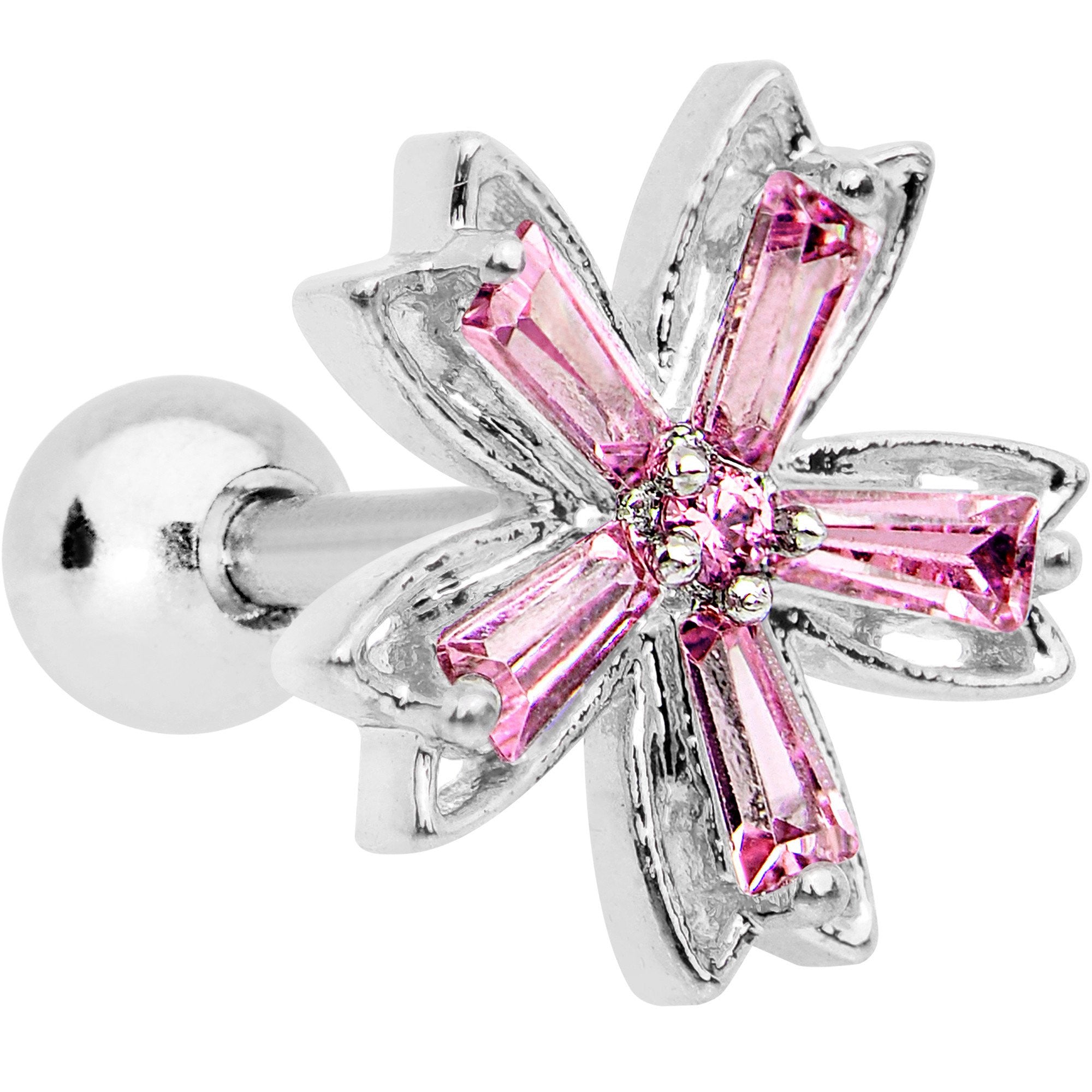 Pink CZ Gem Lil Lily Cartilage Tragus Earring