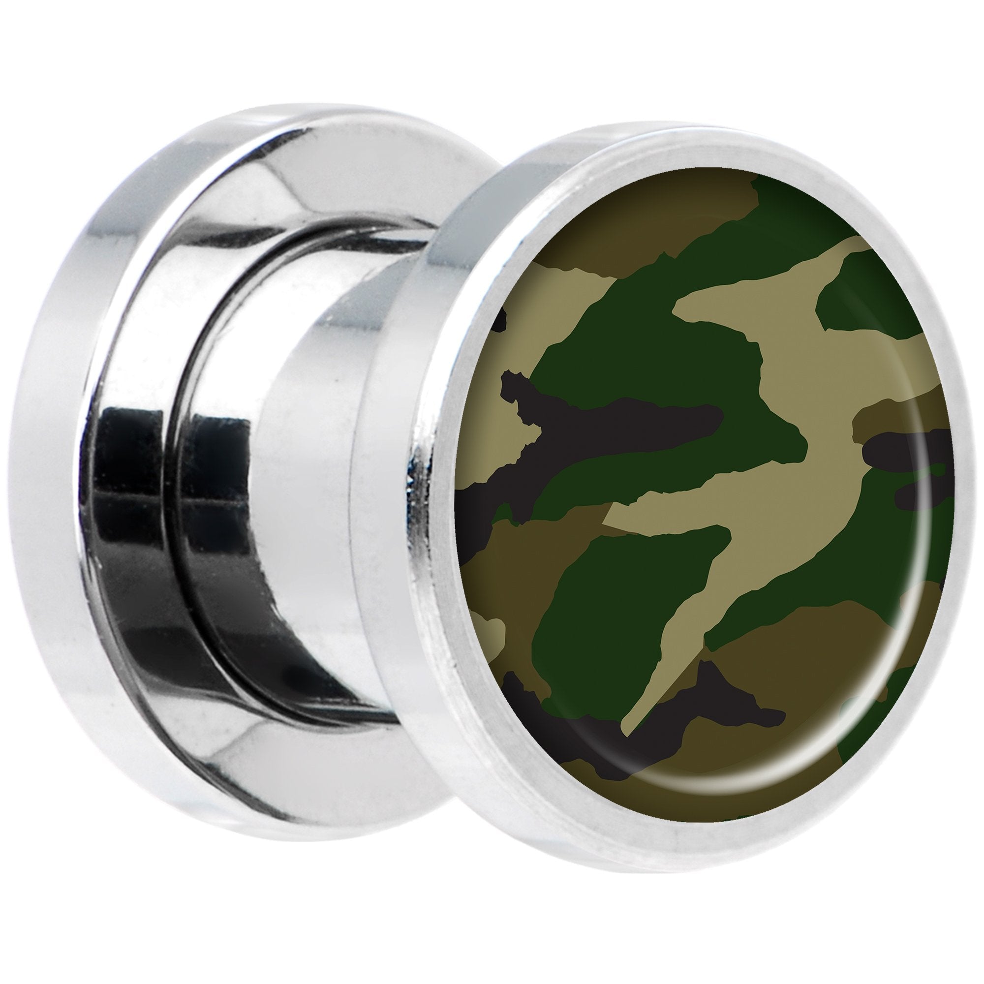 Woodland Camo Print Steel Screw Fit Plug Set 0G