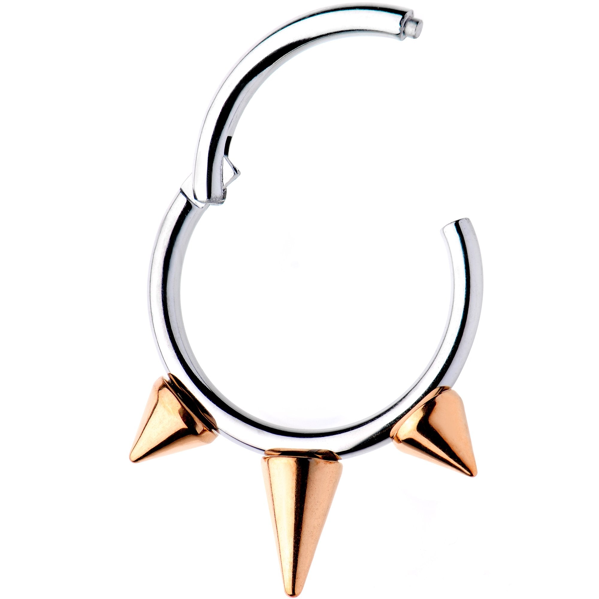16G 3/8 Rose Gold Tone Spike Punk Hinged Segment Ring