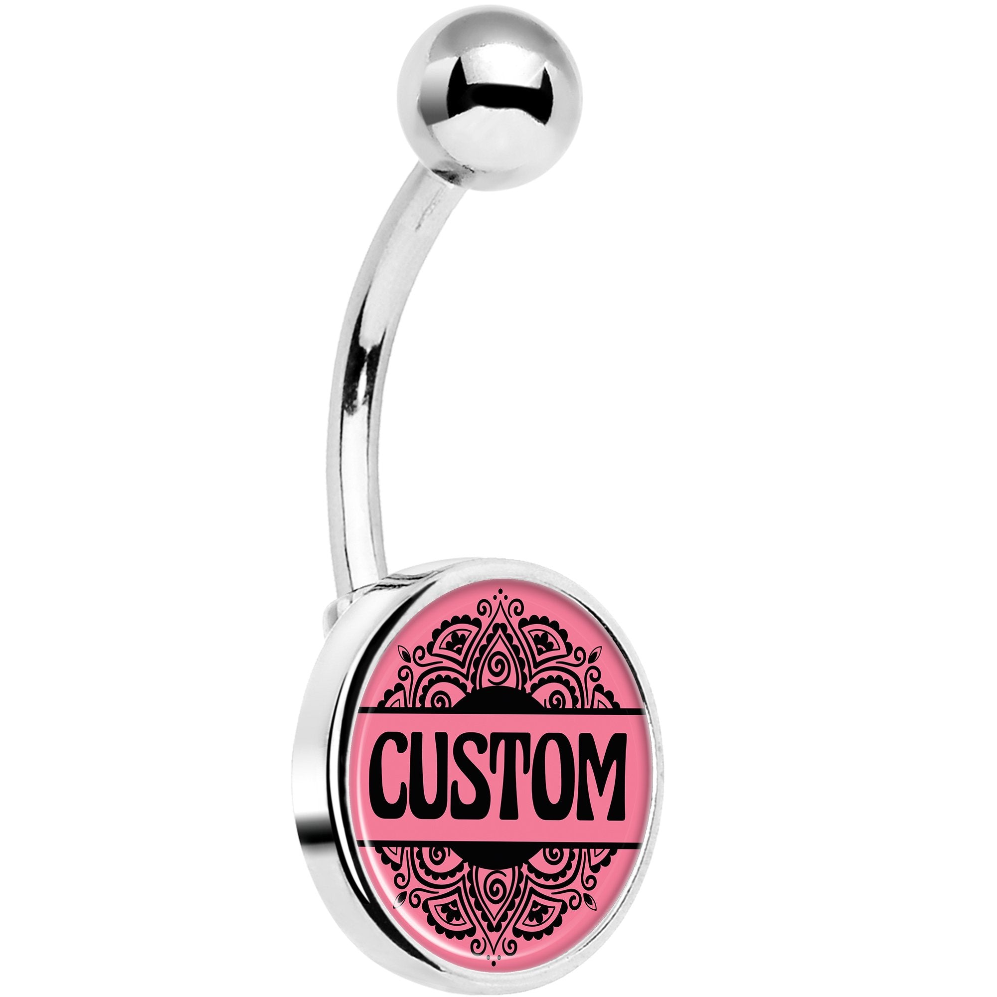 Custom Pink Mandala Personalized Name Hypoallergenic Stainless Steel Belly Ring