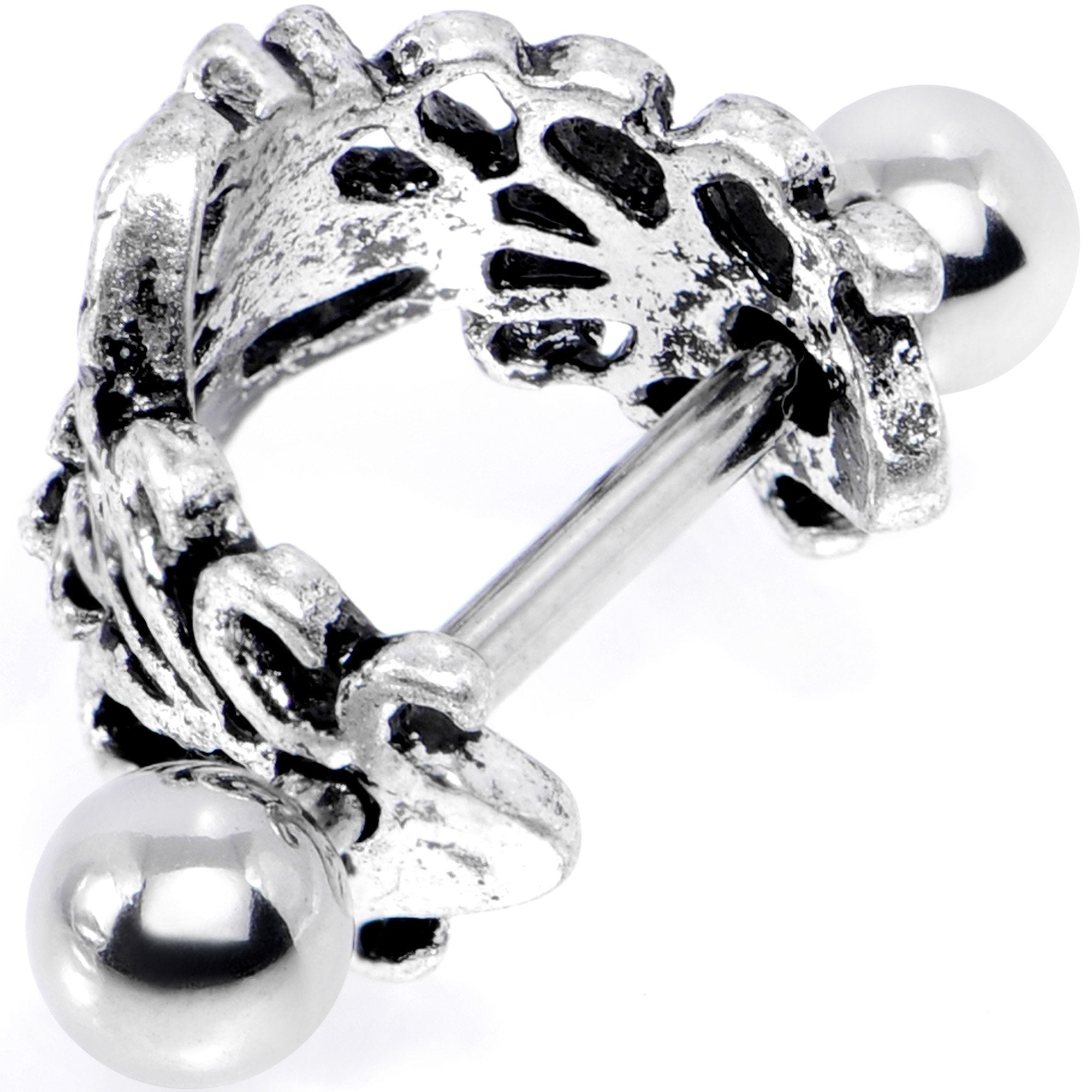 16G 1/2 Clear Gem Double Daisy Flower Cuff Cartilage Earring