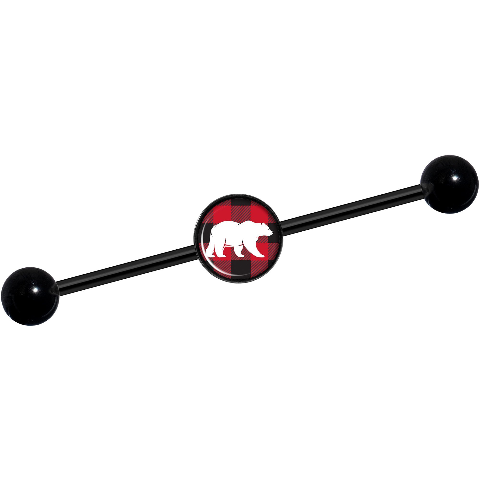 14G Red Black Plaid Polar Bear Black Industrial Barbell 37mm