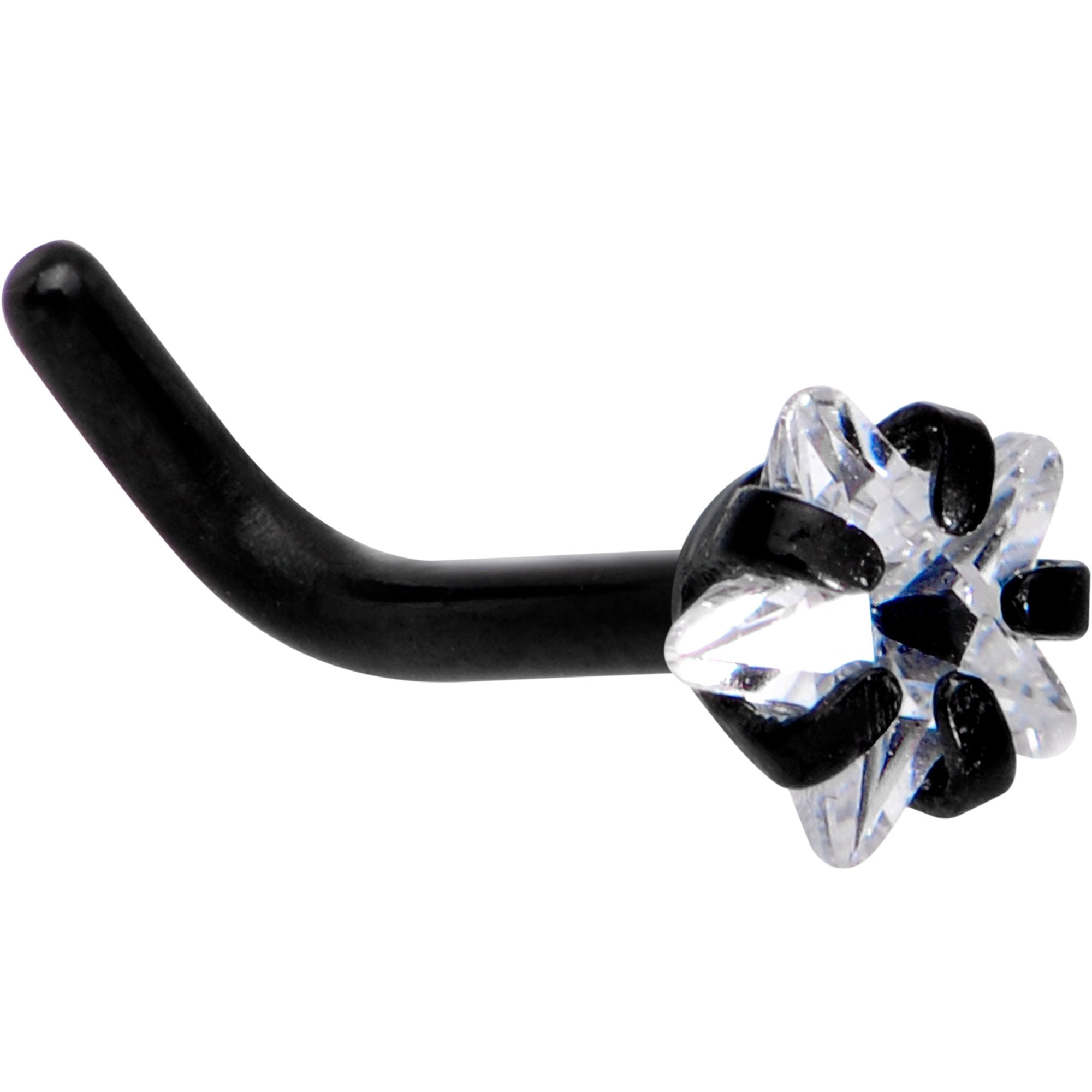 18G 1/4 Clear Star 3mm CZ Gem Black IP L-Shape Nose Ring