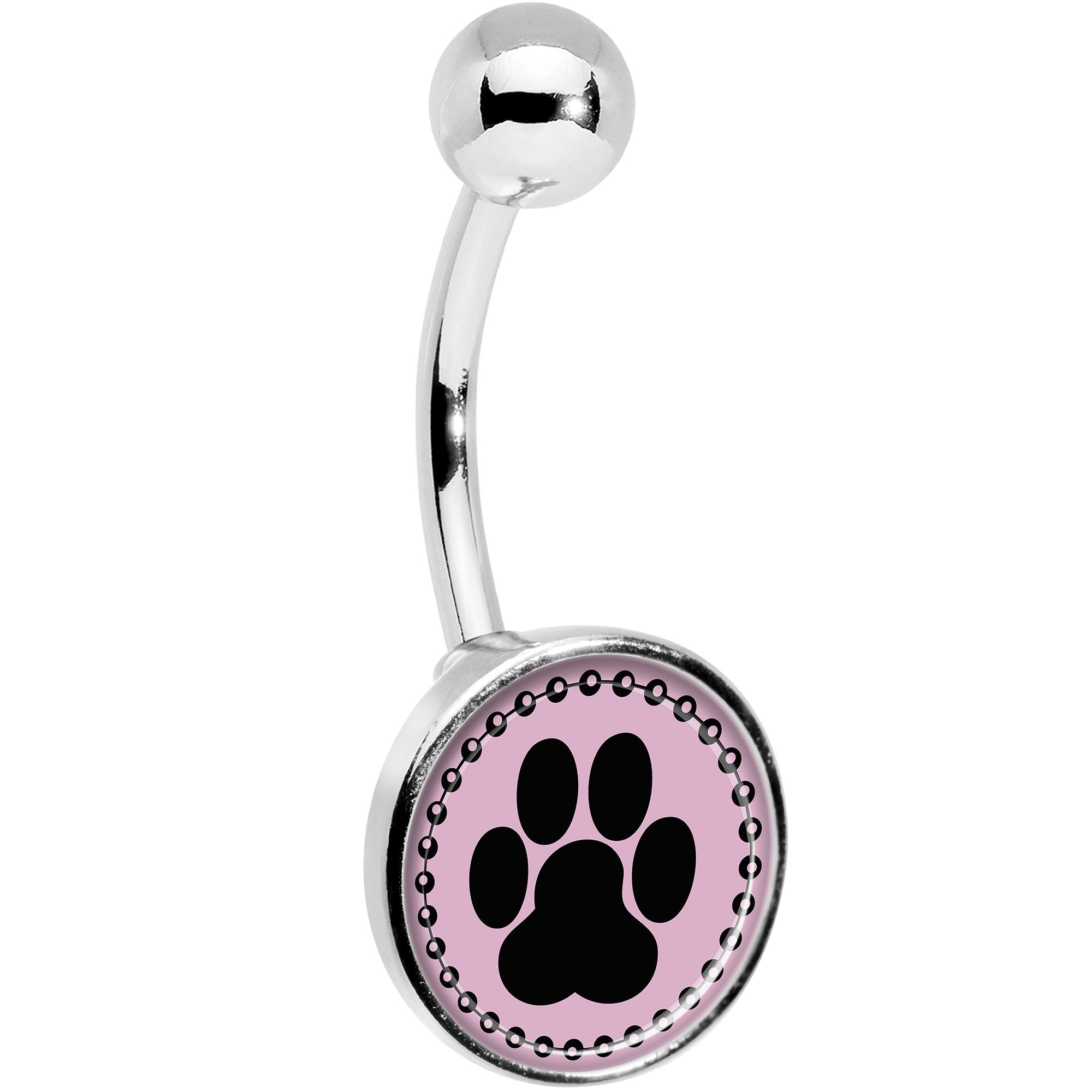 Black on Pink Paw Print Stainless Steel Belly Ring stylish jewelry