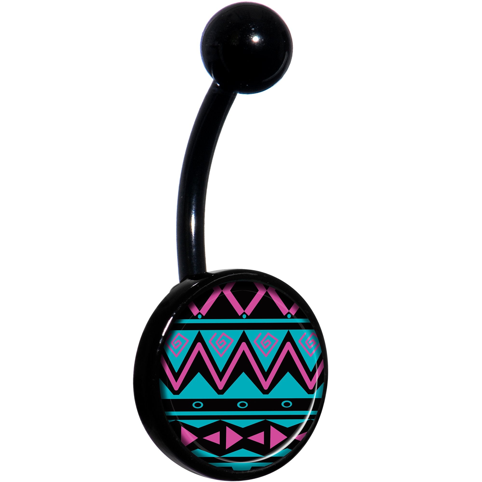 Pink Teal Tribal Pattern Black Hypoallergenic Stainless Steel Belly Ring