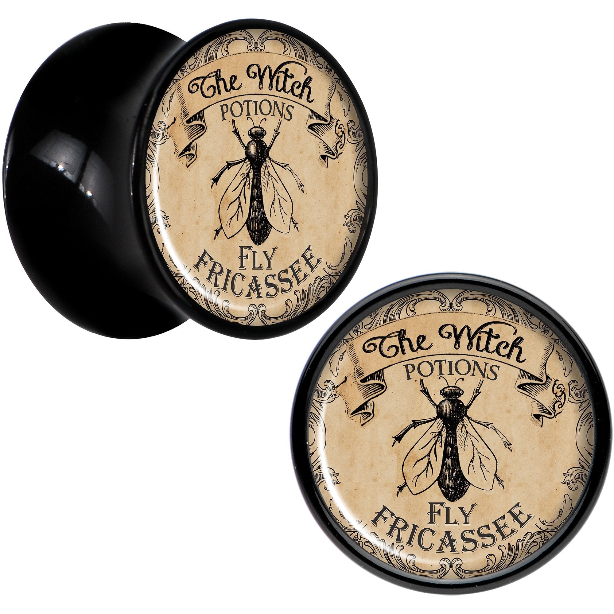 Witches Brew Fly Fricassee Halloween Black Acrylic Plug Sizes 0G to 20mm