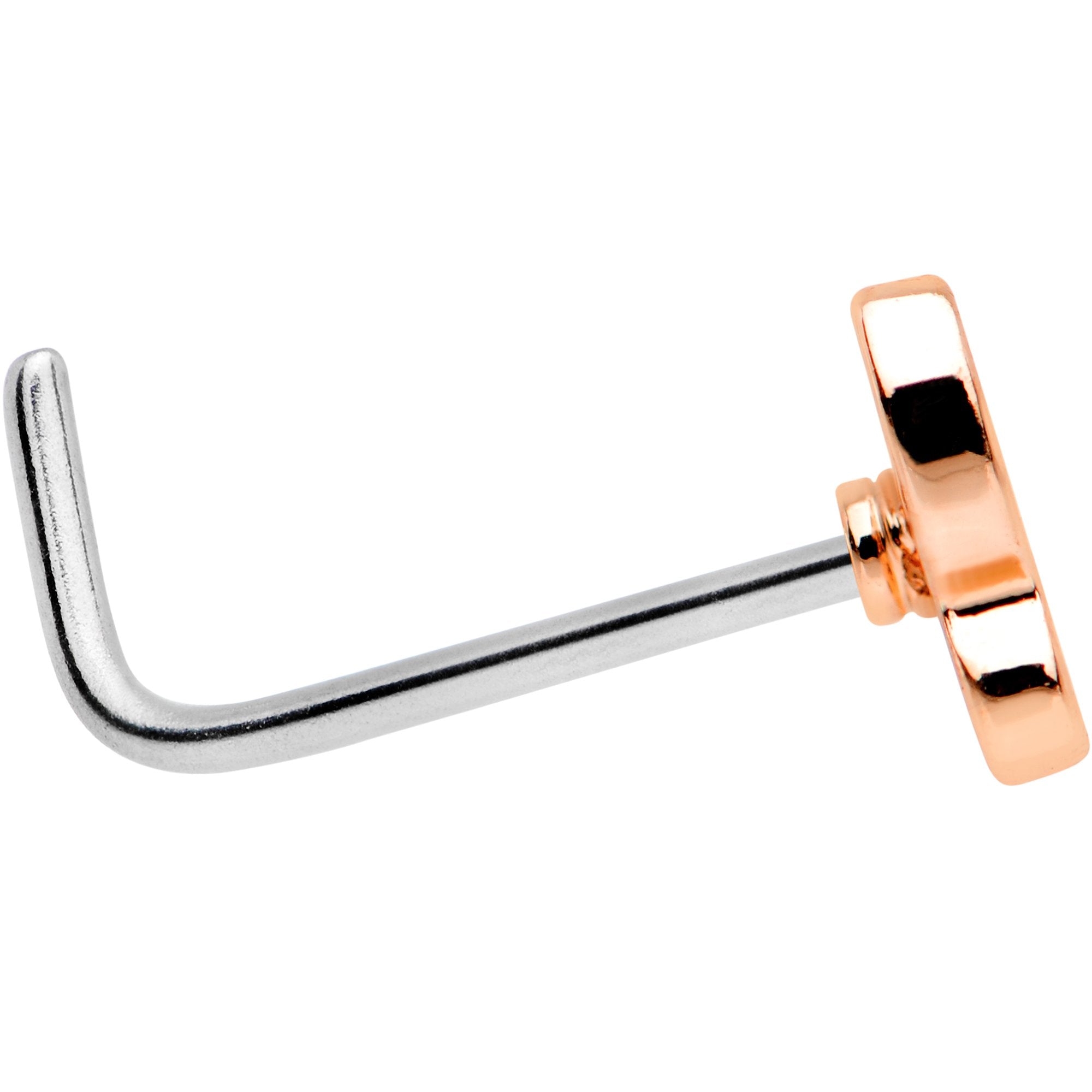 20G 1/4 Clear CZ Gem Rose Gold Tone Butterfly L Shaped Nose Ring