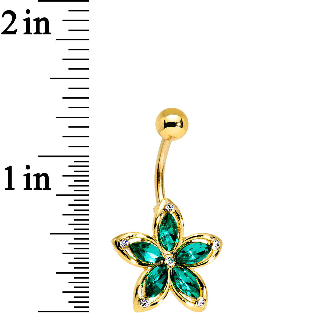 Green Gem Gold PVD Holiday Hibiscus Flower Belly Ring
