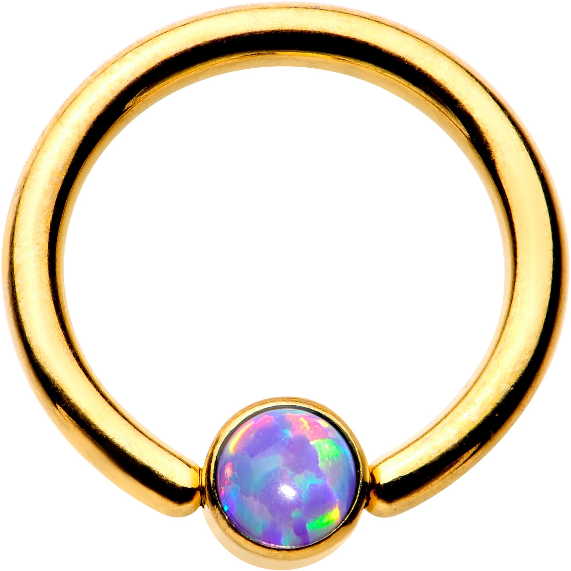 14G 3/8 Purple 4mm Faux Opal Gold IP Disc BCR Captive Ring