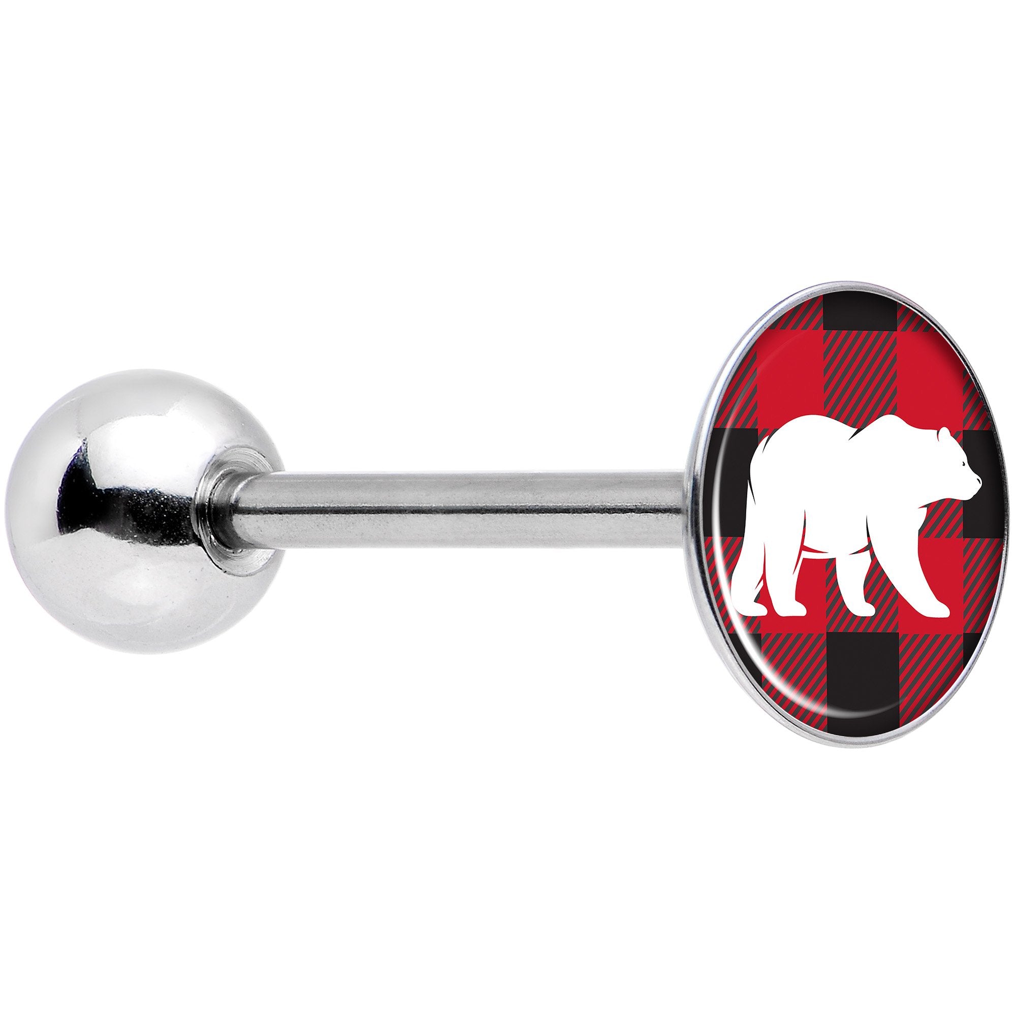 Red Black Plaid Polar Bear Barbell Tongue Ring