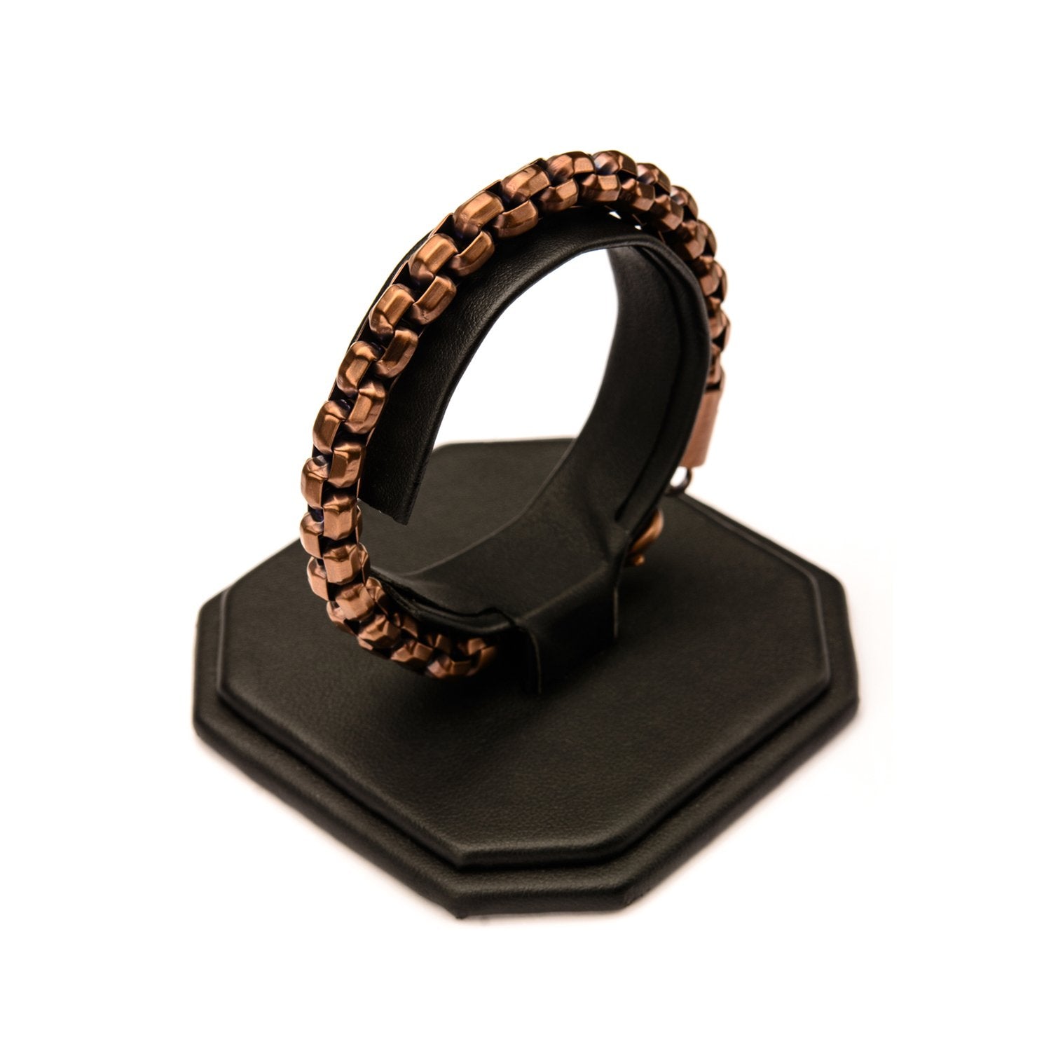 Mens Stainless Steel Rose Gold IP 4.3mm Round Box Chain Bracelet