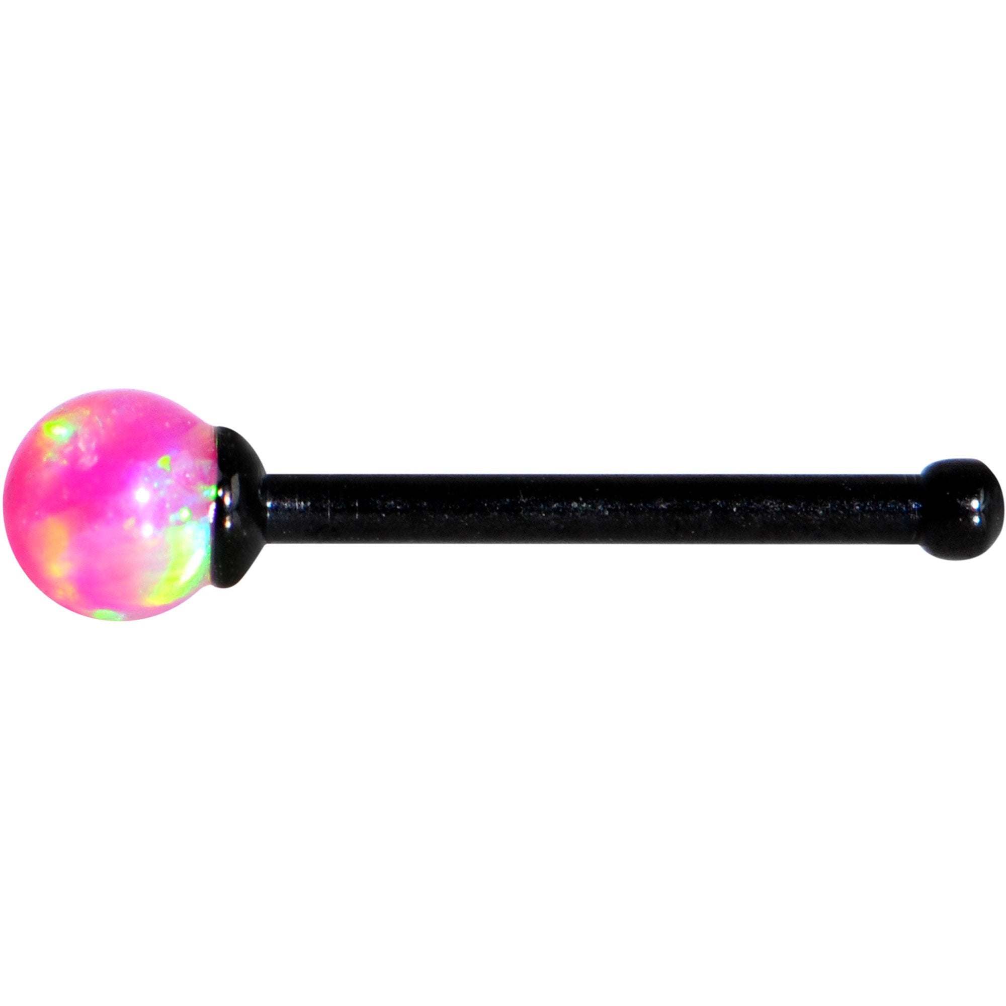 Pink 2.5mm Synthetic Opal Ball Black Anodized Nose Bone