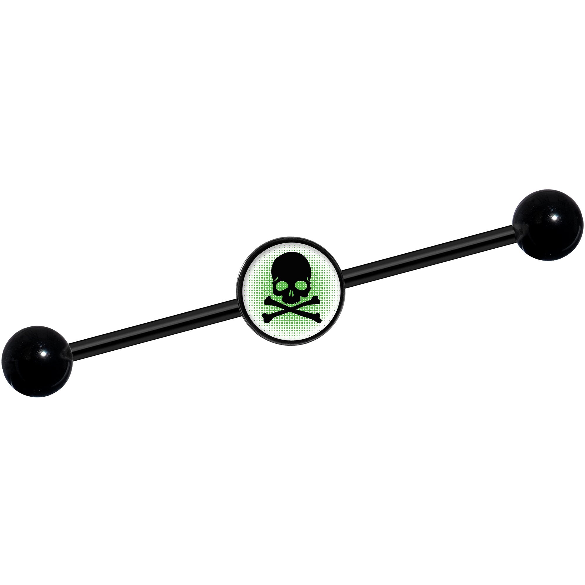 14G Green Black Skull Black Industrial Barbell 37mm