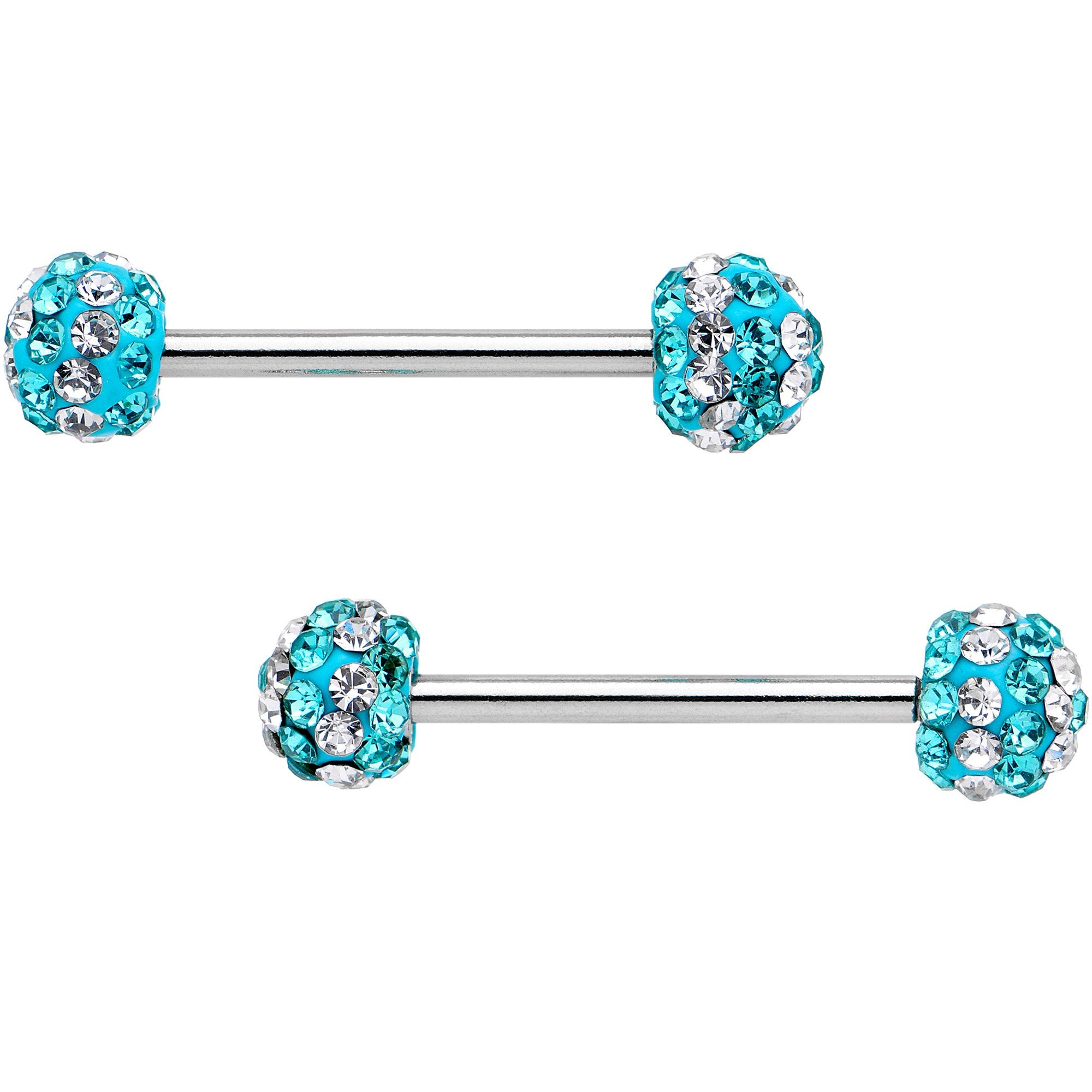 5/8 Clear Aqua CZ Gem Two Tone Stripe Barbell Nipple Ring Set