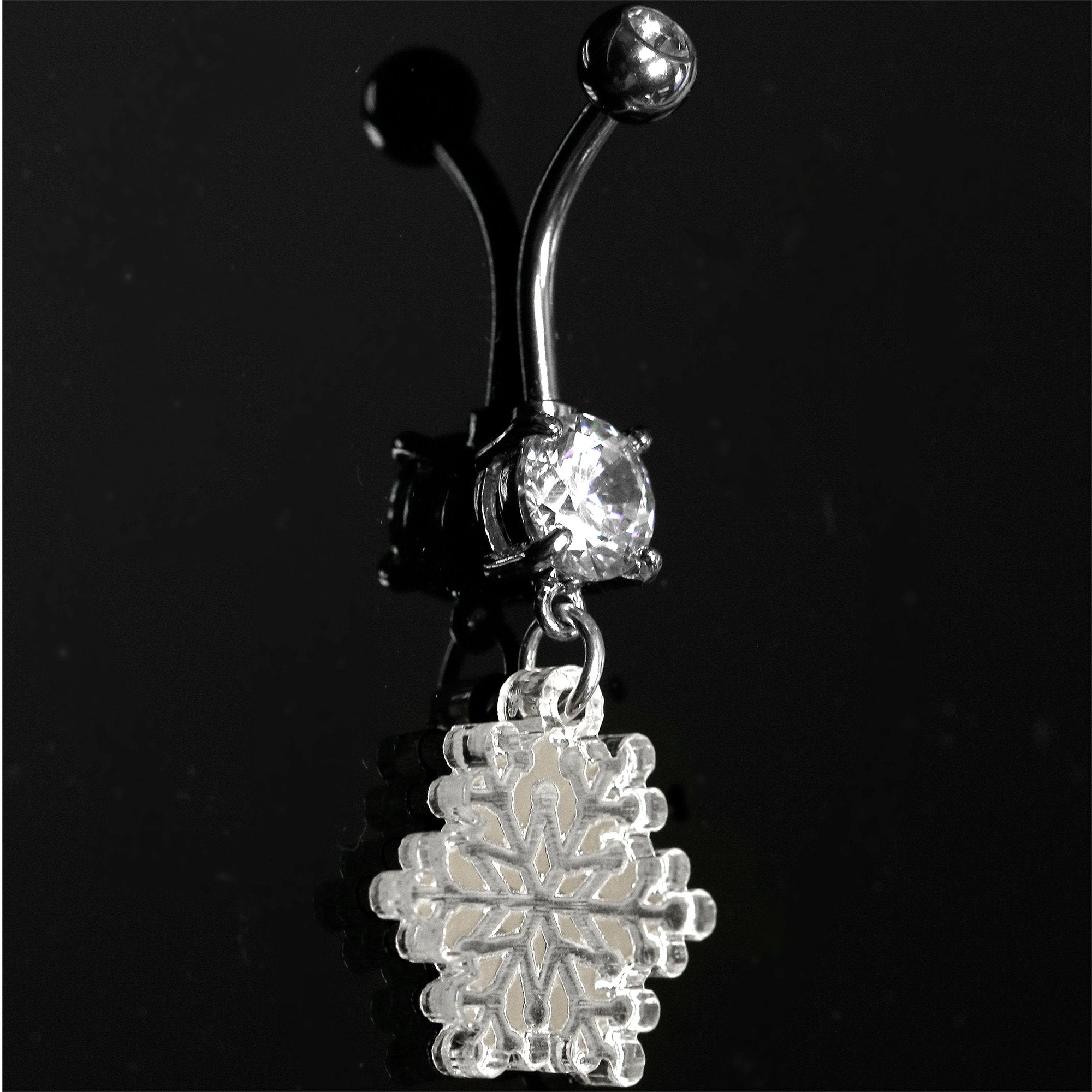 Clear Gem Winter Snowflake Dangle Stainless Steel Belly Ring lightweight comfortable