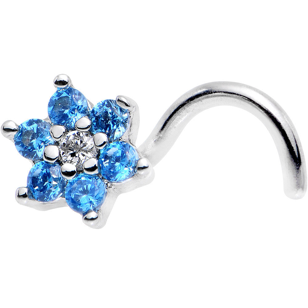 18G 1/4 Aqua Blue and Clear CZ Gem Flower Left Nose Screw