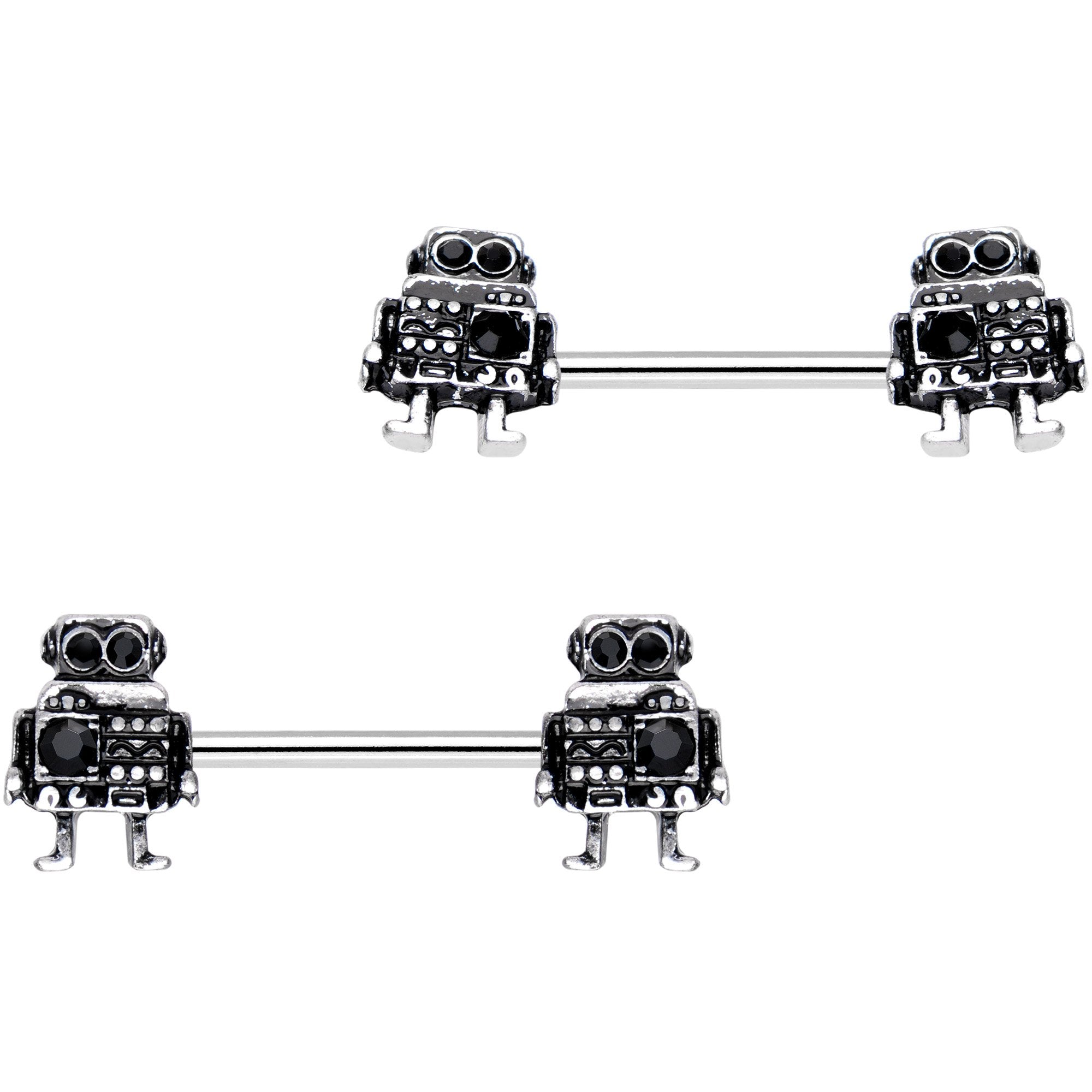 14G 3/8 Ratchet Robot Barbell Nipple Ring Set