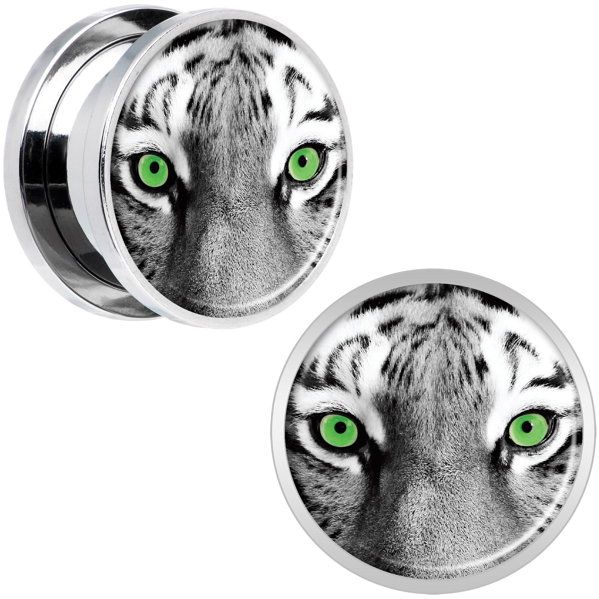 Black White Tiger Eyes Steel Screw Fit Plug Set 5/8