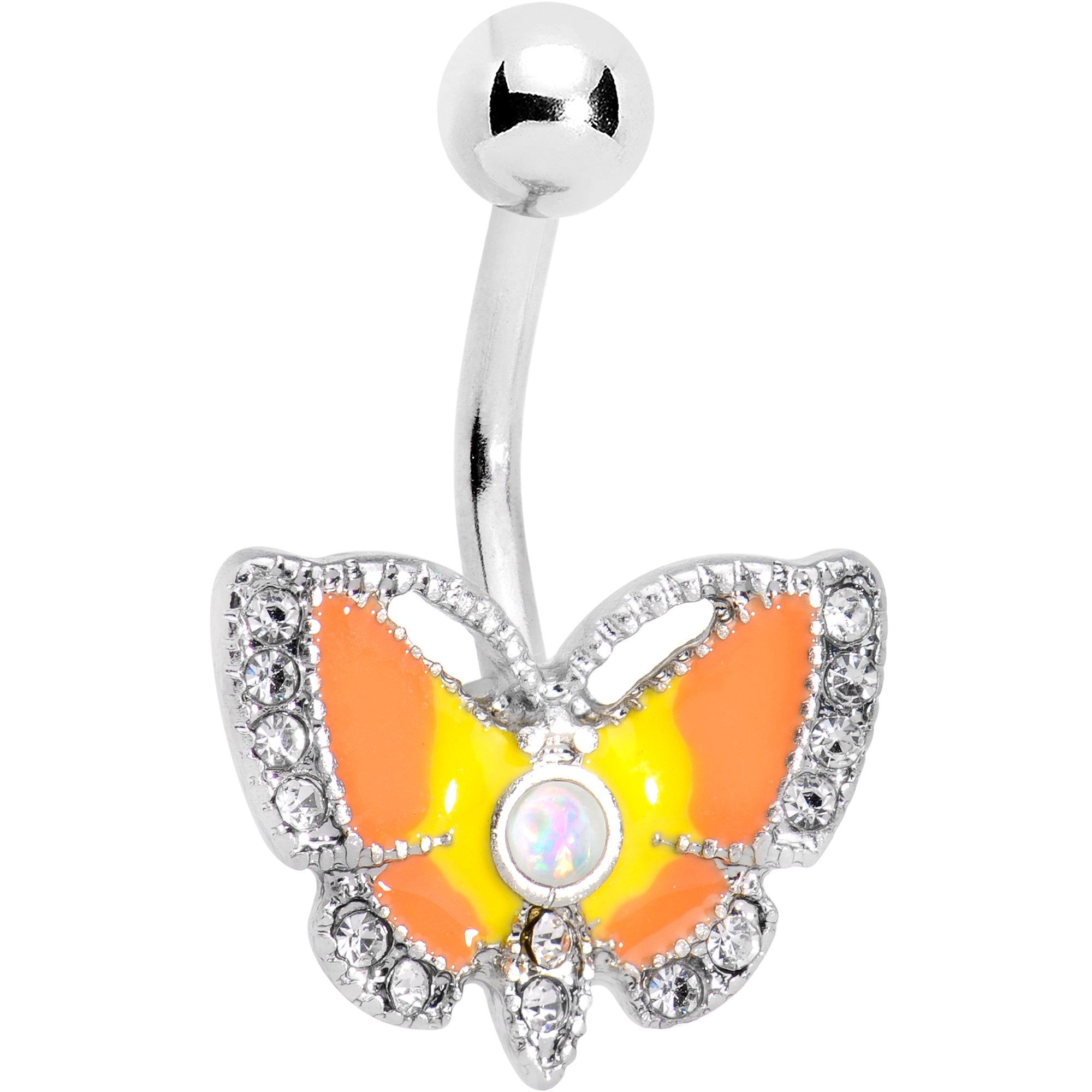 White Faux Opal Orange Moth To a Flame Belly Ring