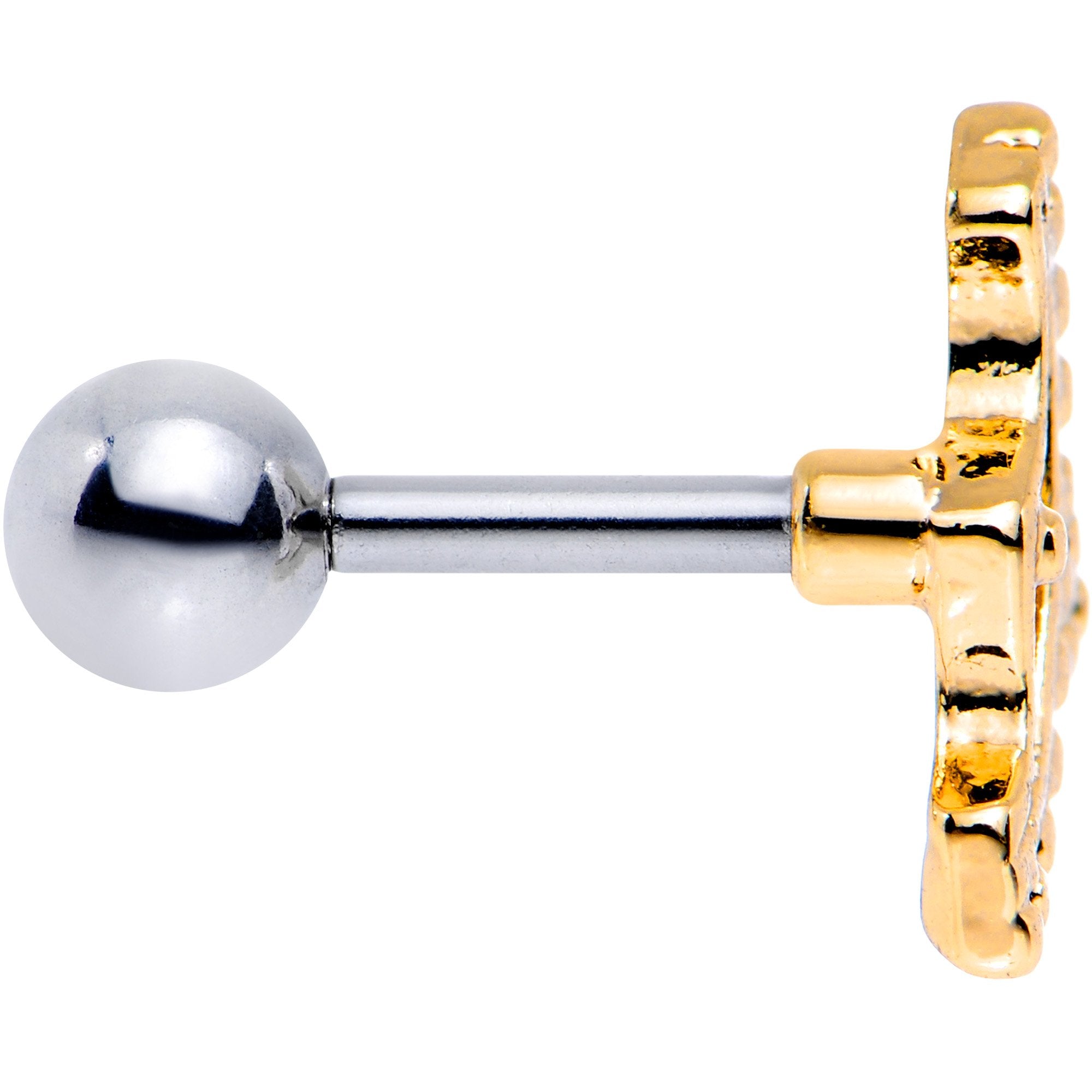 16G 1/4 Gold Tone Crescent Bow Cartilage Tragus Earring