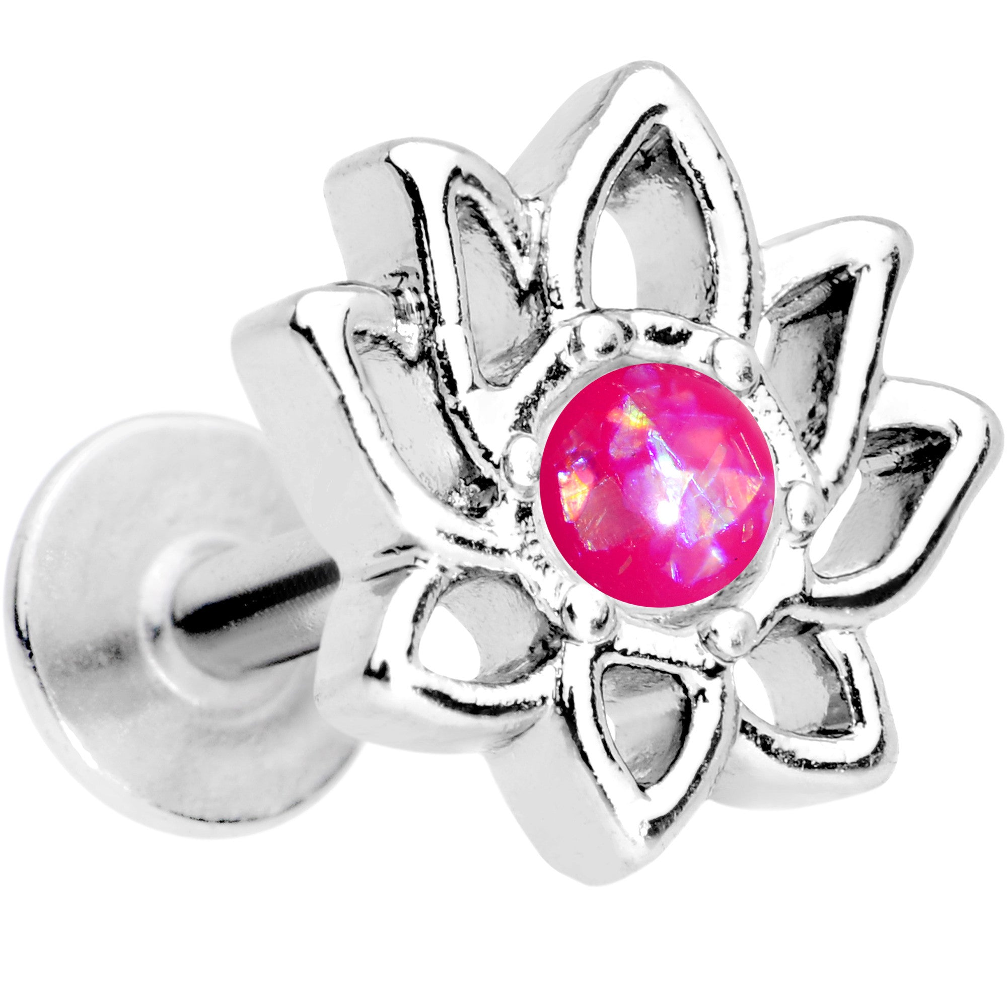 16G 1/4 Pink Faux Opal Lotus Flower Tragus Cartilage Earring