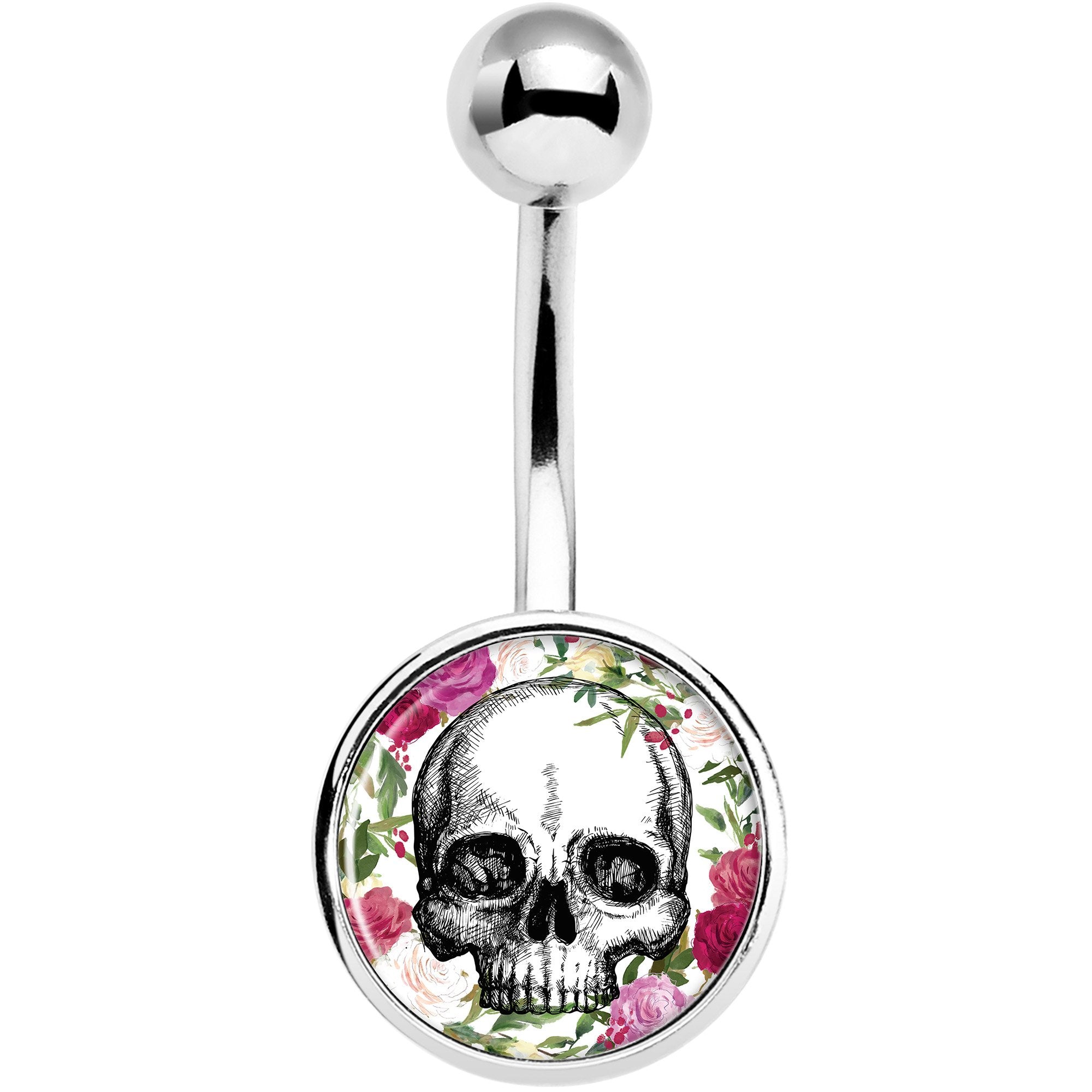 Floral Border Skull Stainless Steel Belly Ring lightweight comfortable