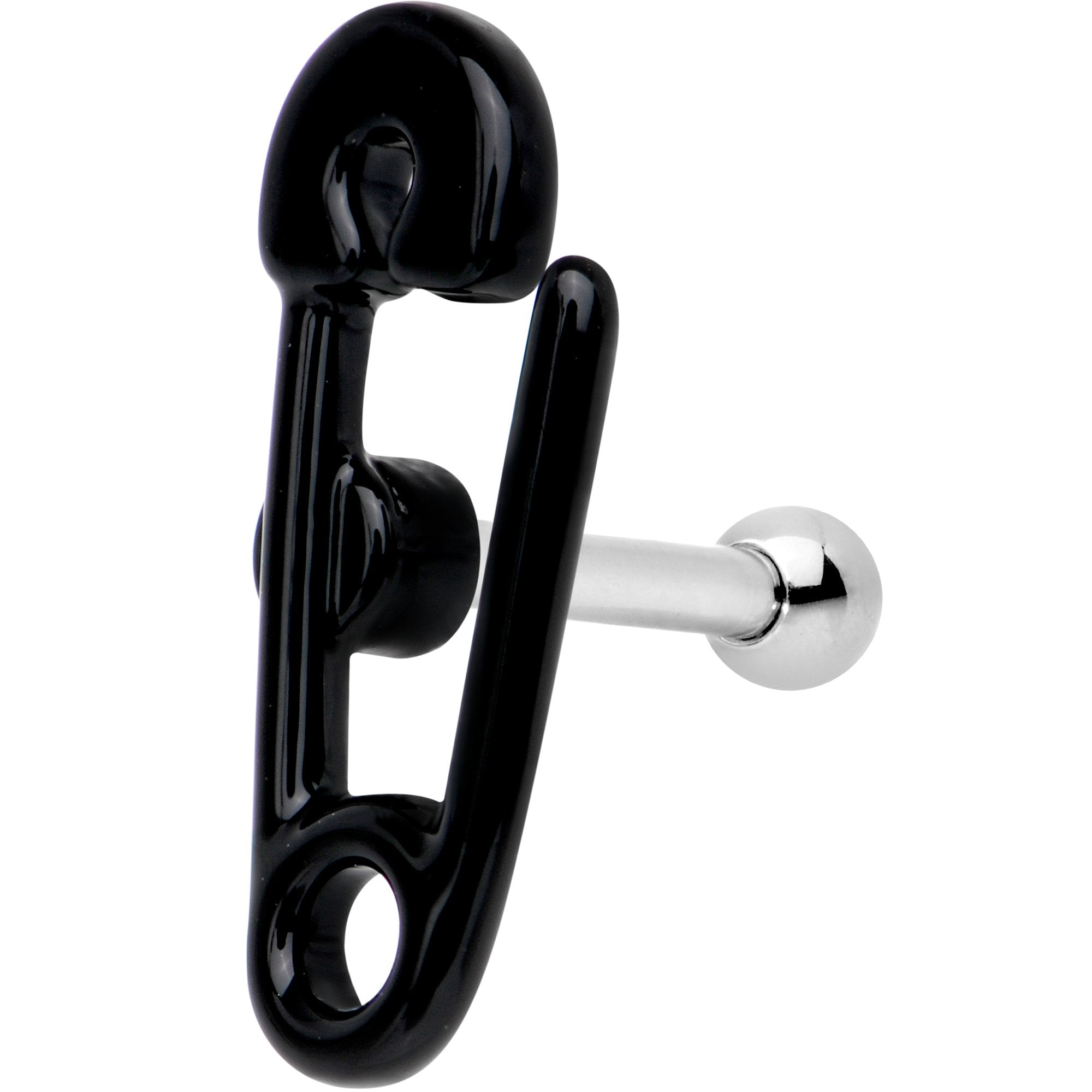 16G 1/4 Black PVD Open Safety Pin Tragus Cartilage Earring