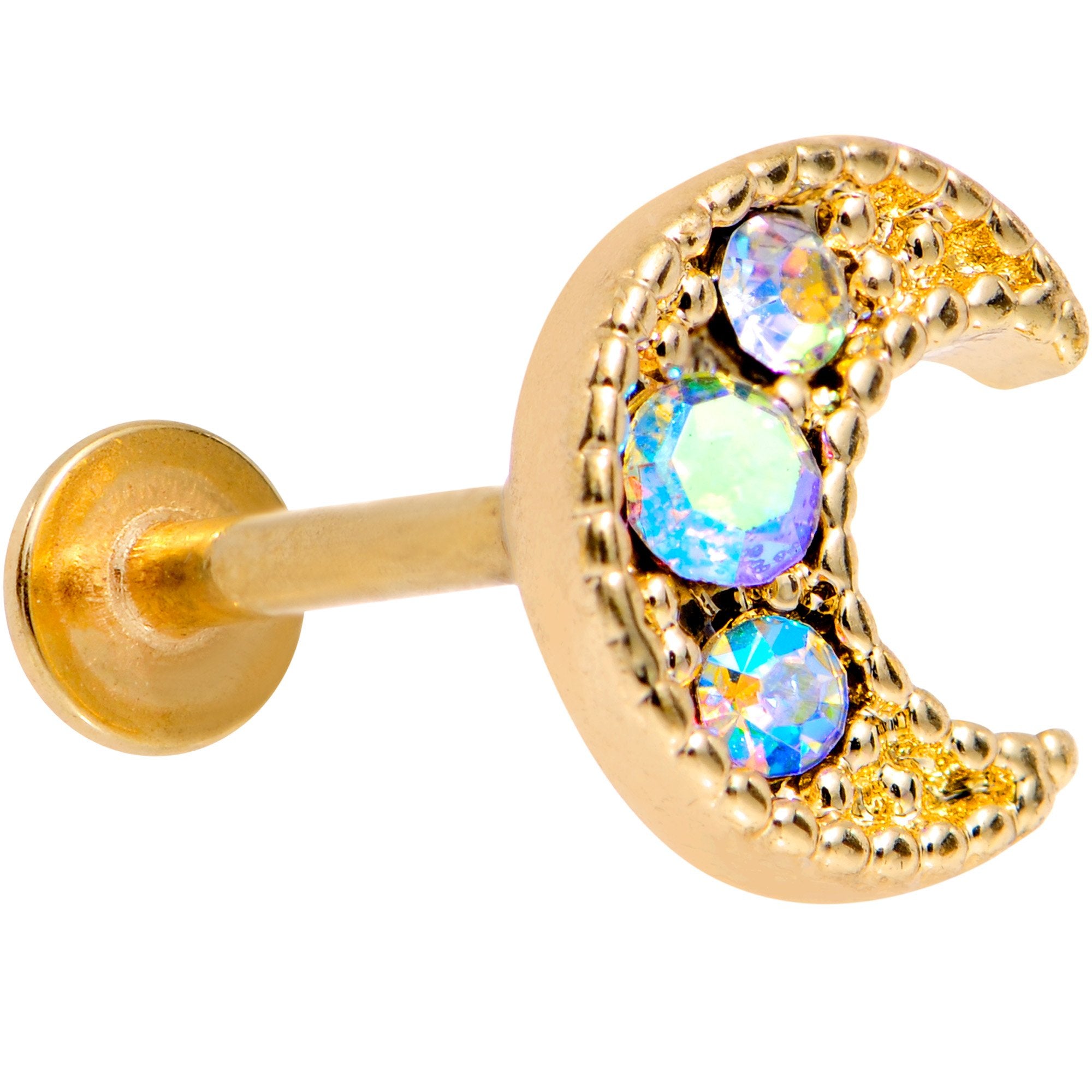 Auora Gem Gold Tone Crescent Moon Cartilage Tragus Earring