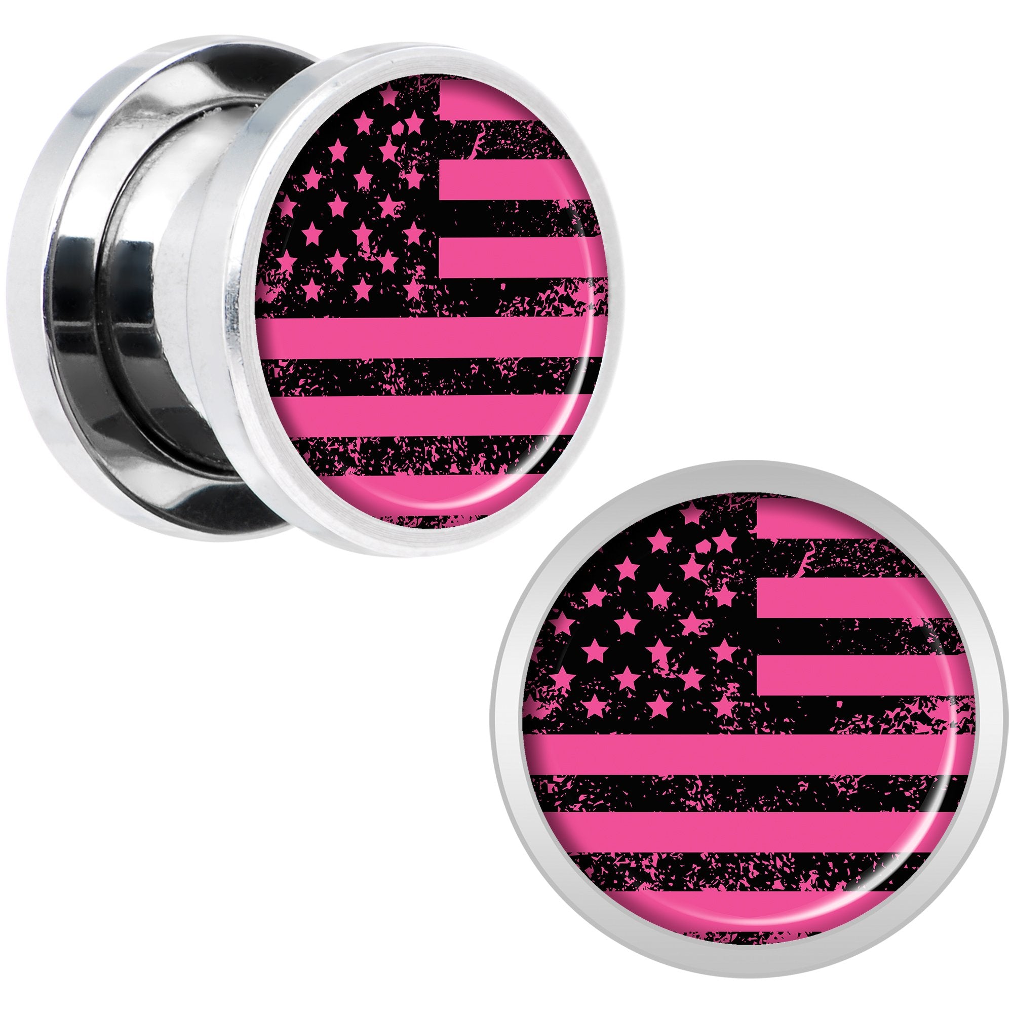 Pink American Flag Steel Screw Fit Plug Set 00G