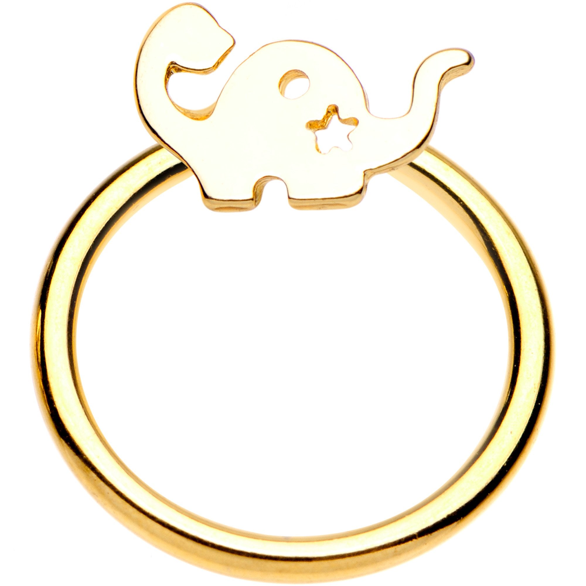 14G 3/8 Gold Tone IP Dinosaur Brontosaurus BCR Captive Ring