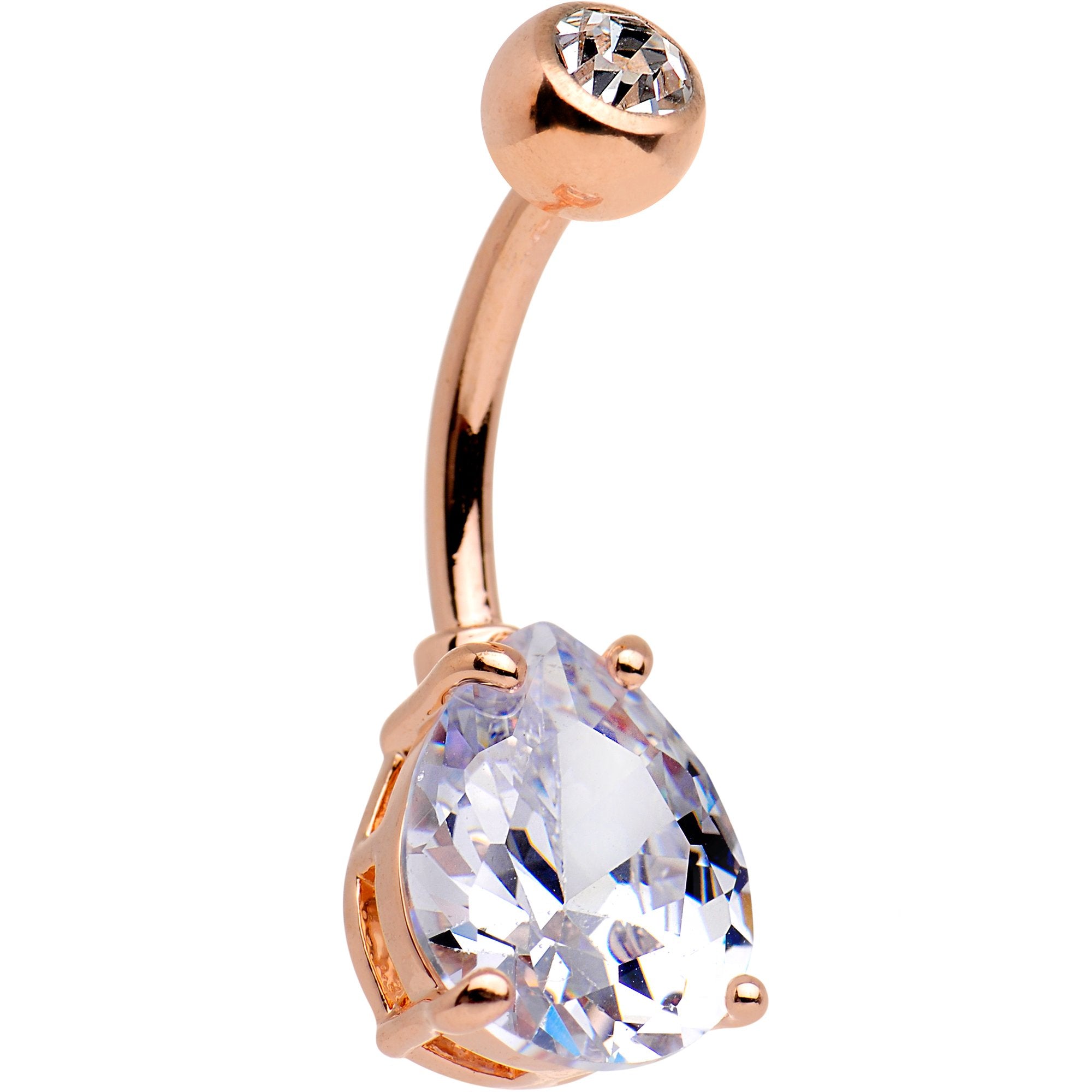 Large Clear CZ Gem 14k Rose Gold Plated Steel Cry for Me Belly Ring