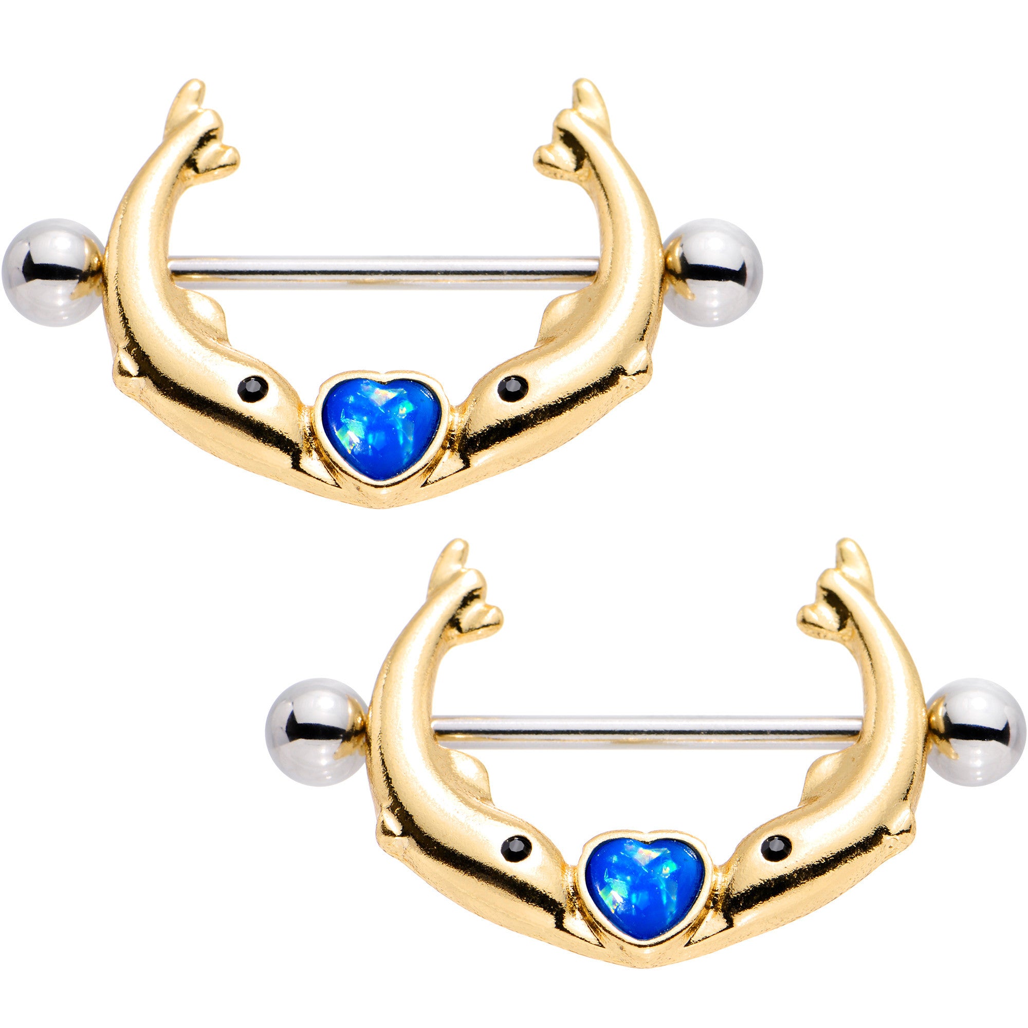 3/4 Blue Faux Opal Diving to You Dolphin Duet Nipple Shield Set