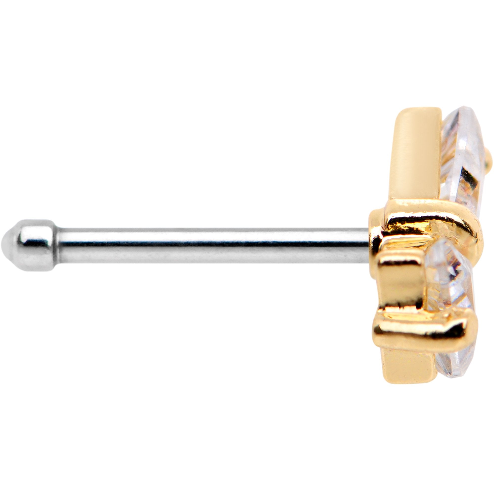 20G 1/4 Clear CZ Gem Gold Tone Bow Tie Formal Nose Bone